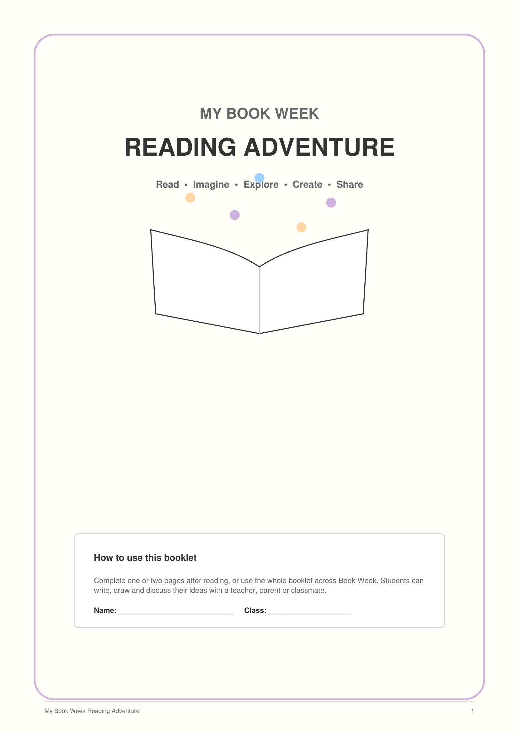 My Book Week Reading Adventure free printable workbook for Foundation to Year 6