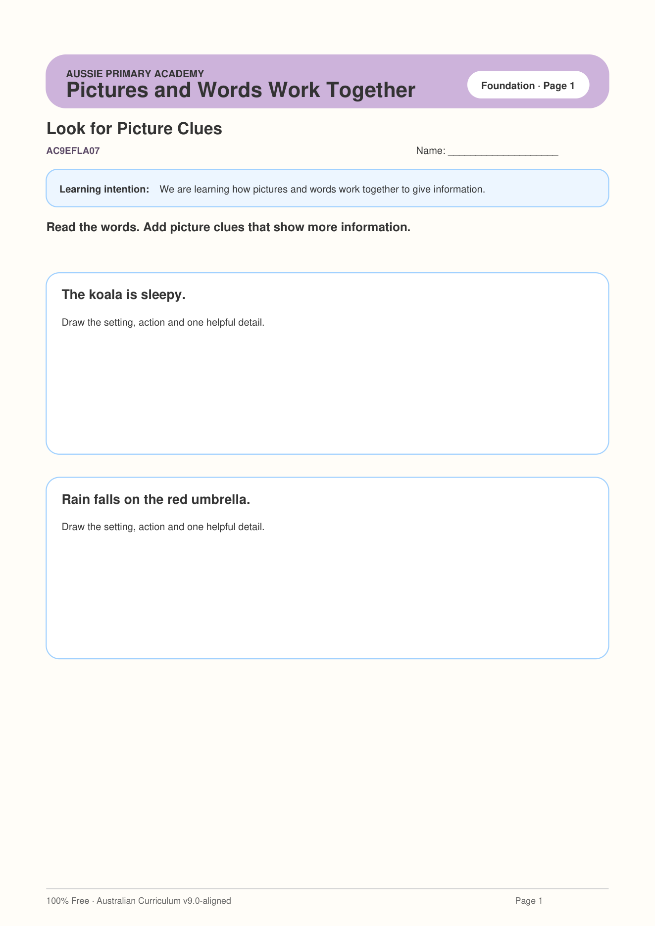 Foundation English Pictures And Words Meaning worksheet preview