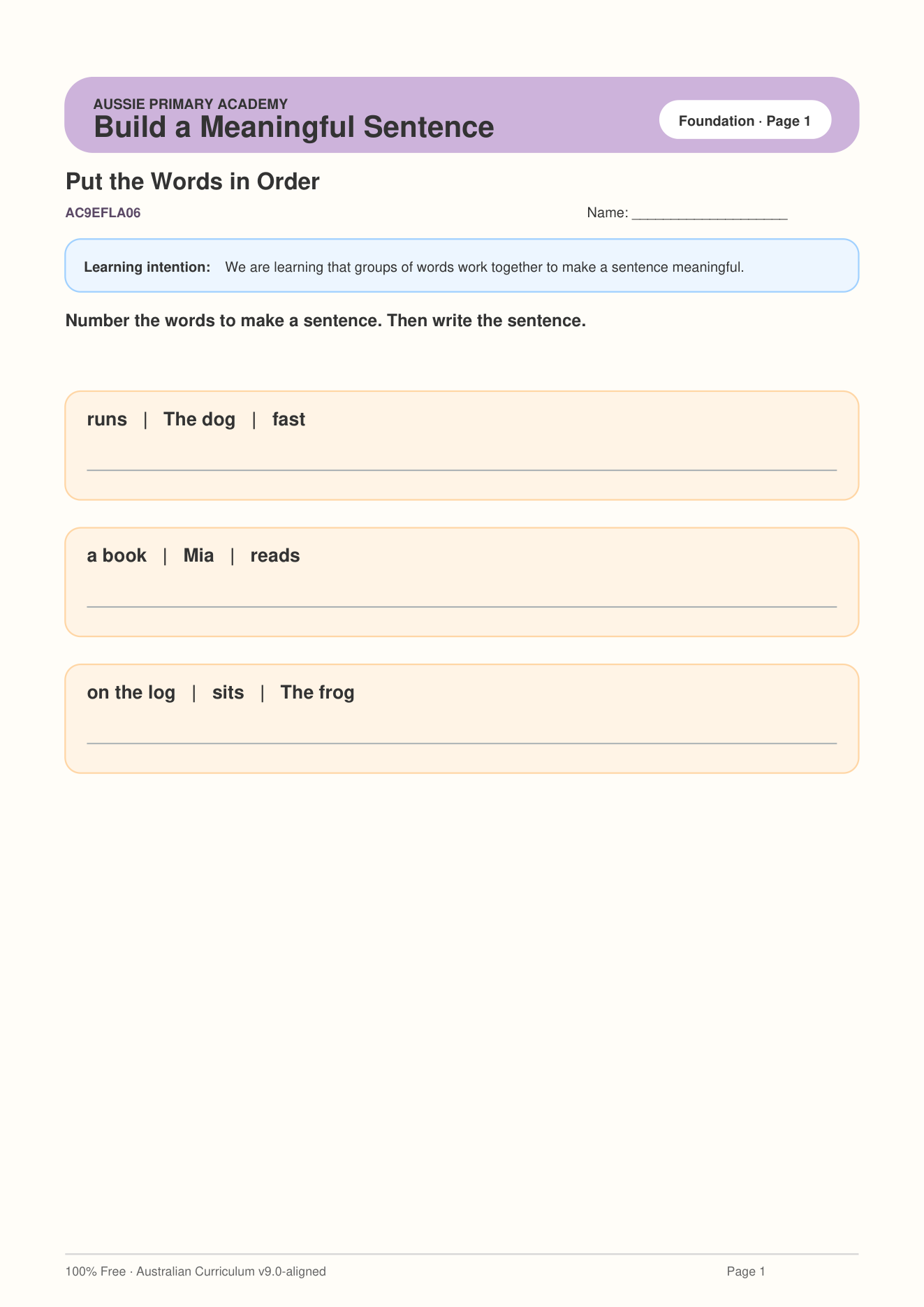 Foundation English Sentence Word Groups worksheet preview