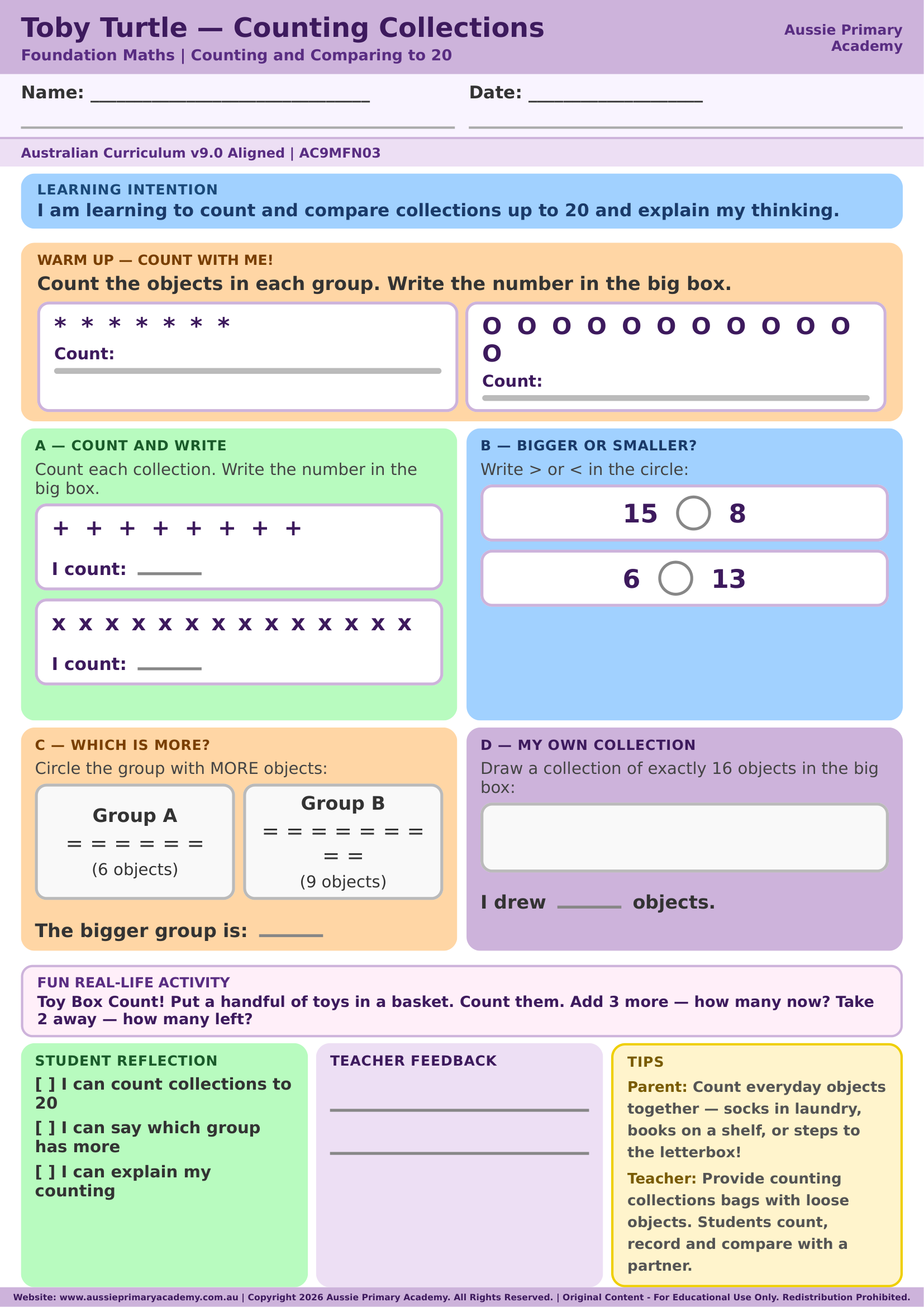 Foundation Maths Counting Collections To 20 Colour worksheet preview