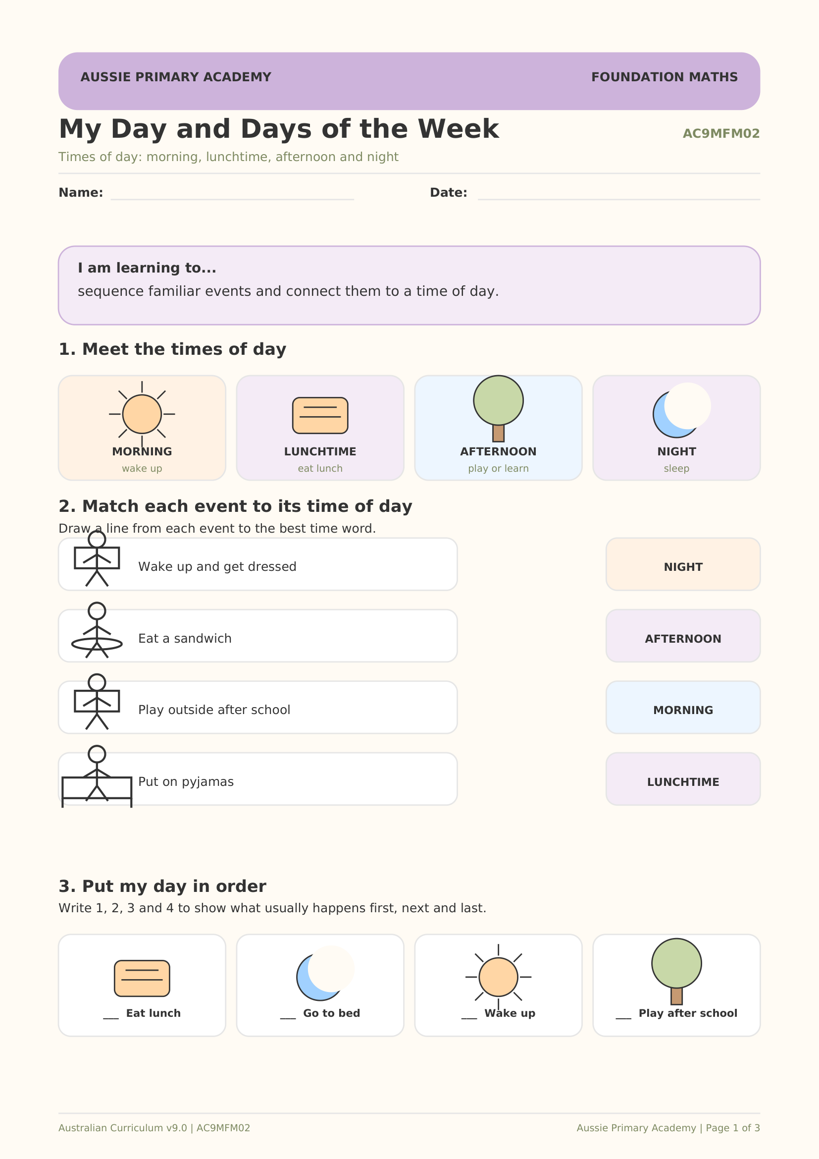 Foundation Maths My Day Days Of Week Sequencing worksheet preview