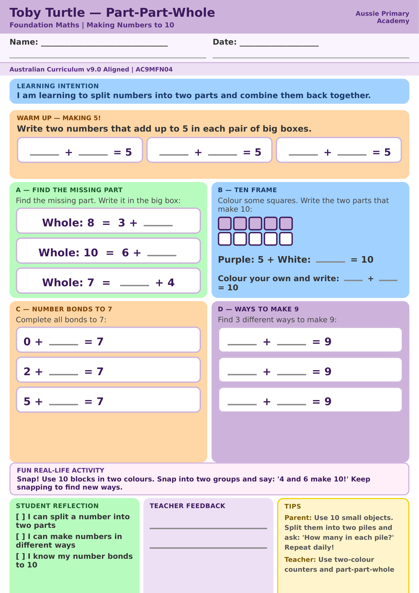 Foundation Part-Part-Whole Making 10 worksheet preview