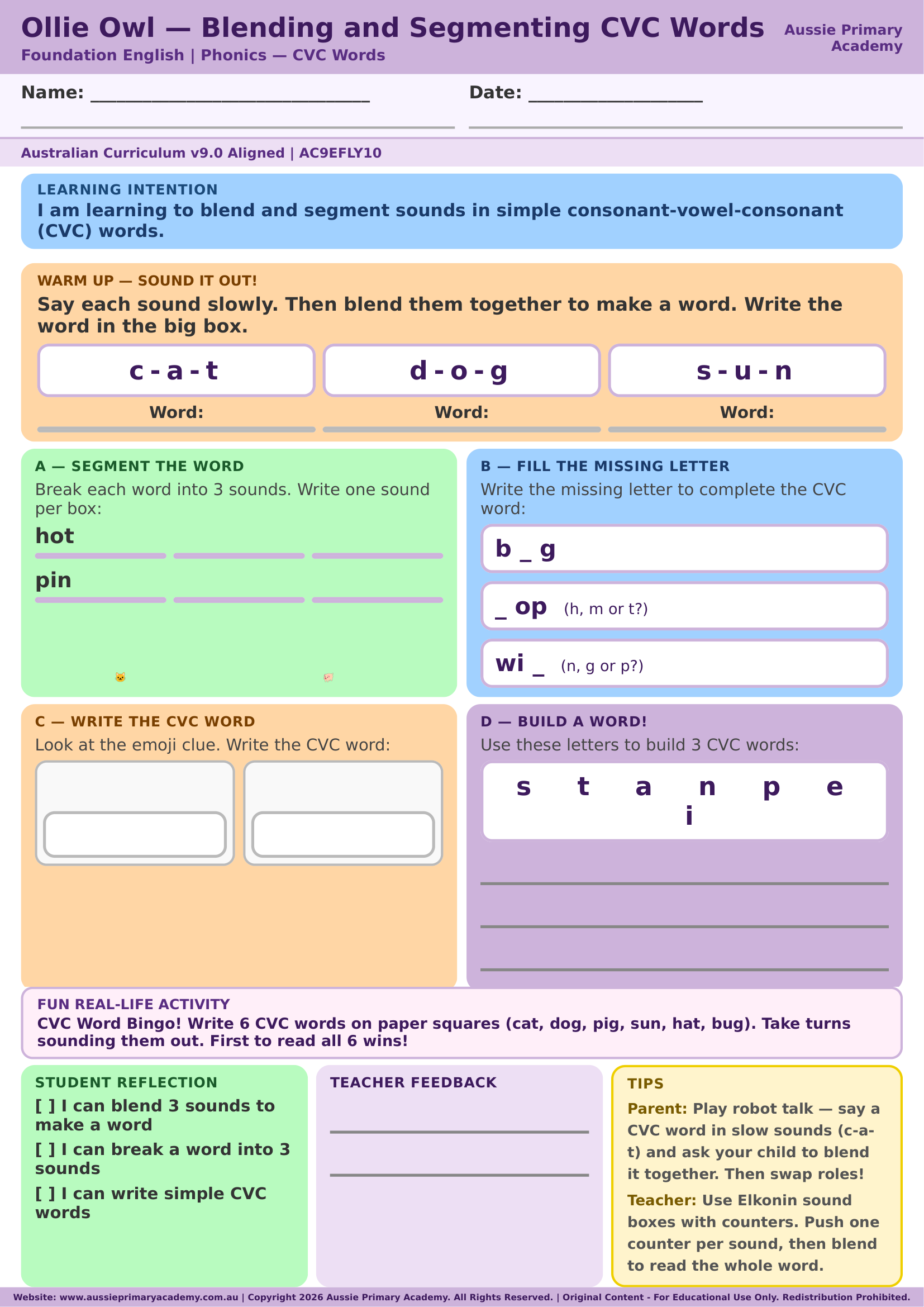 Blending and Segmenting CVC Words Preview