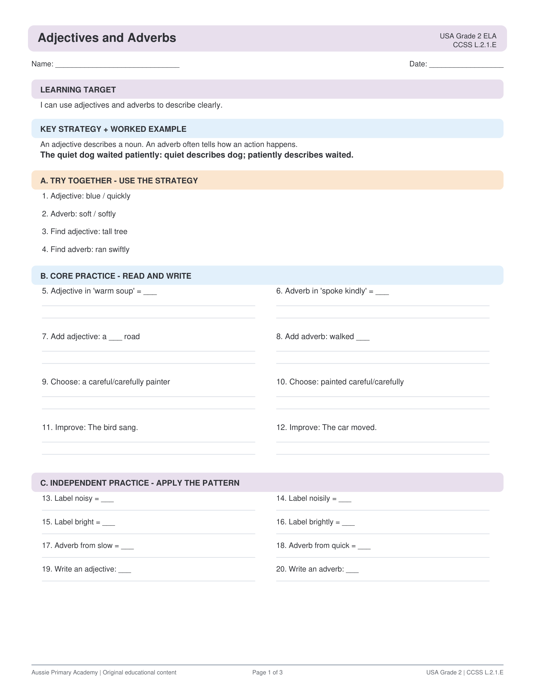 Adjectives Adverbs worksheet preview