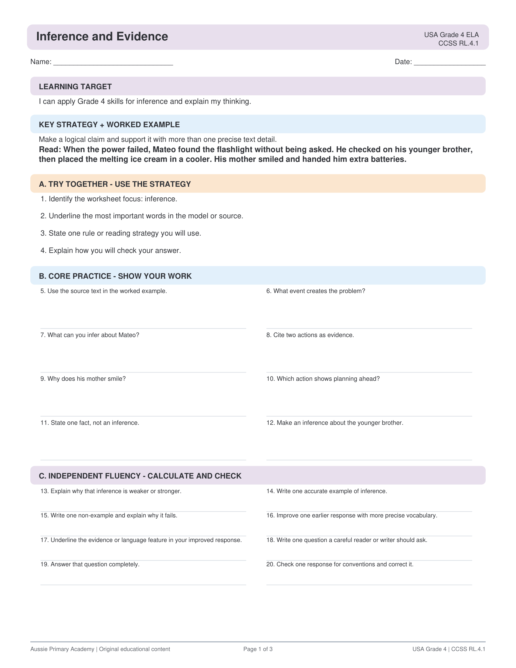 Grade 4 Inference Text Evidence preview