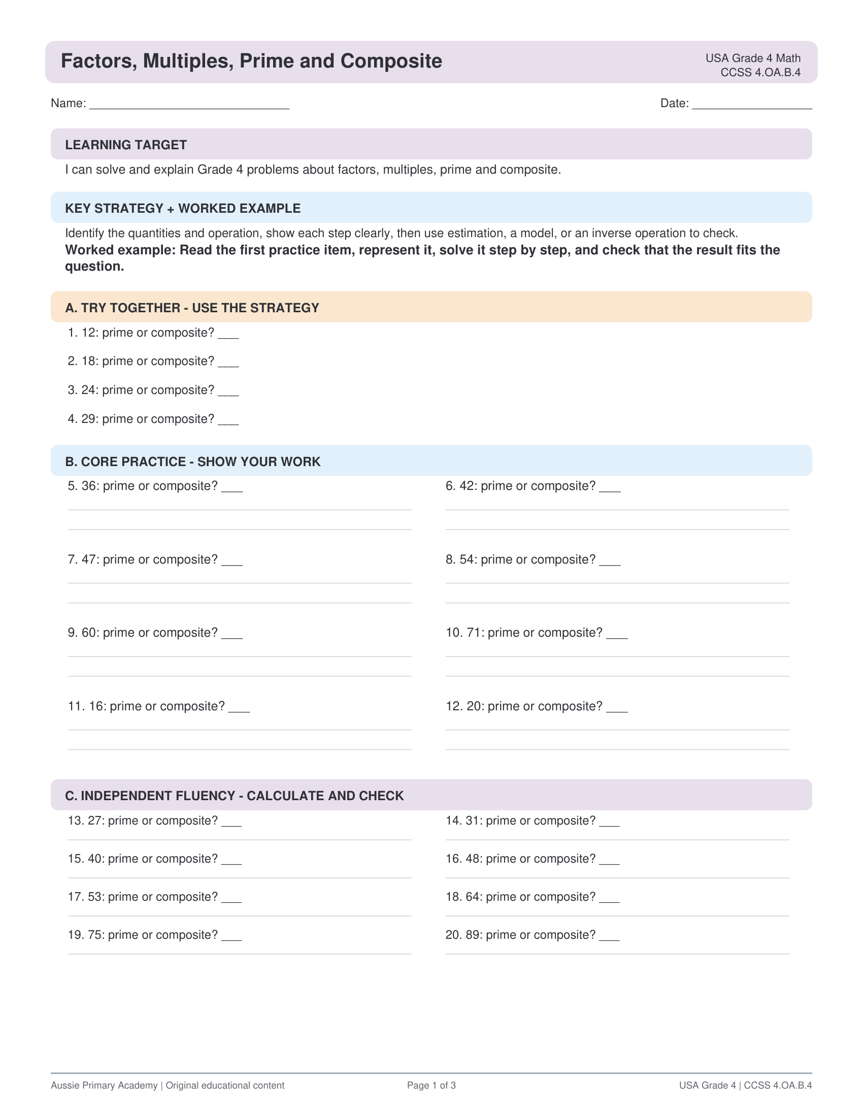 Grade 4 Factors Multiples preview