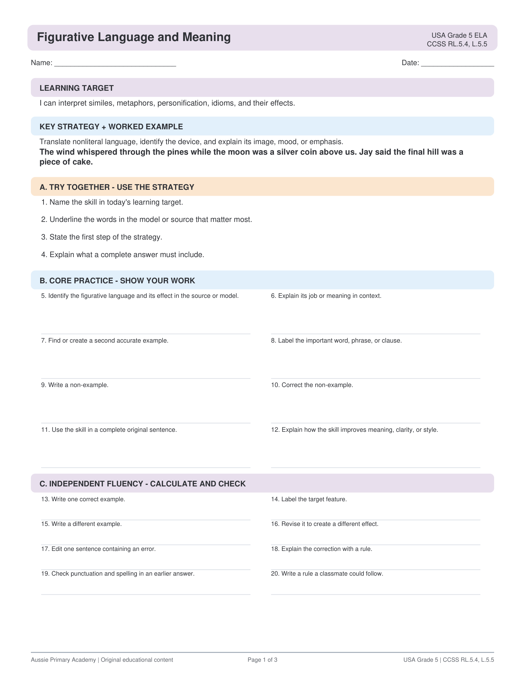 Grade 5 Figurative Language preview