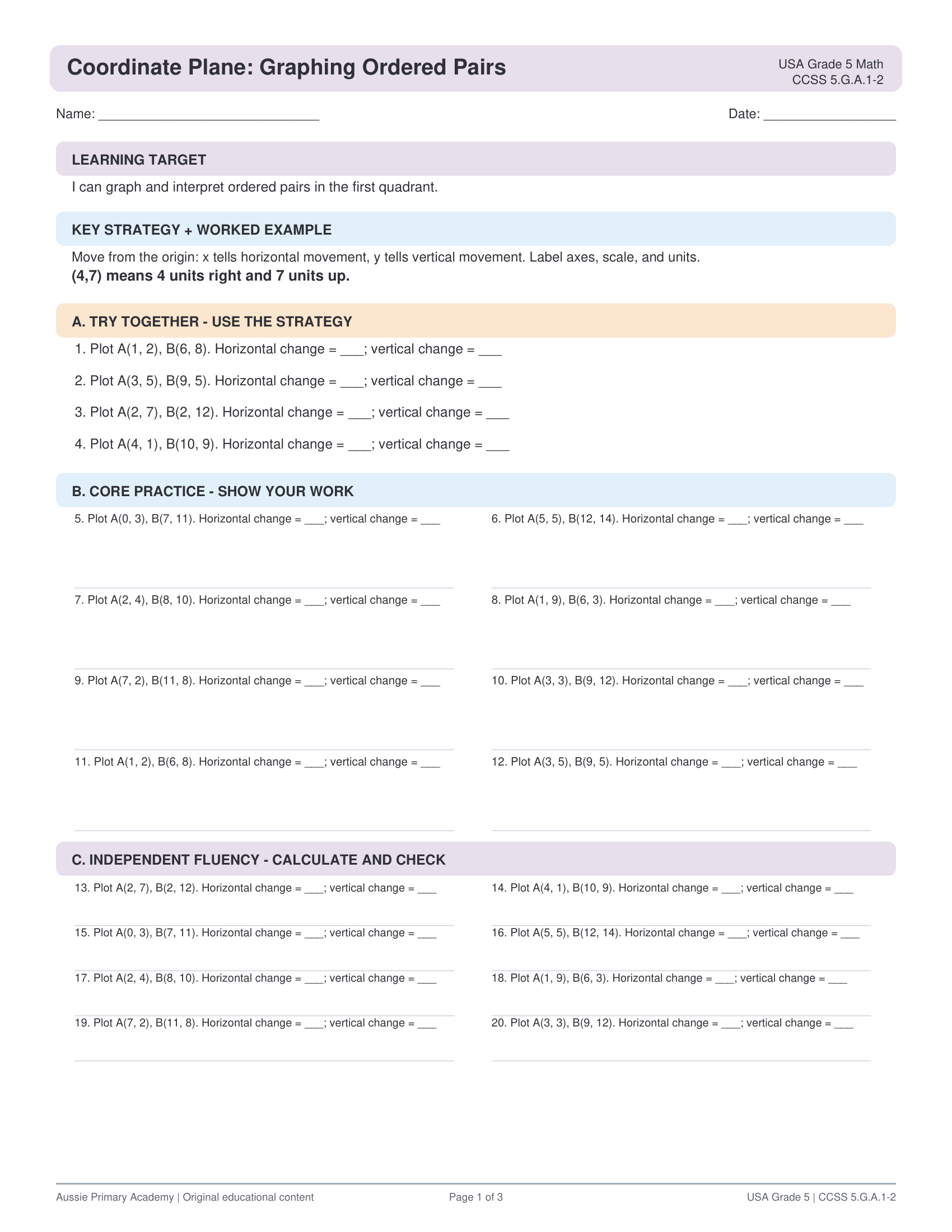 Coordinate Plane Ordered Pairs worksheet preview