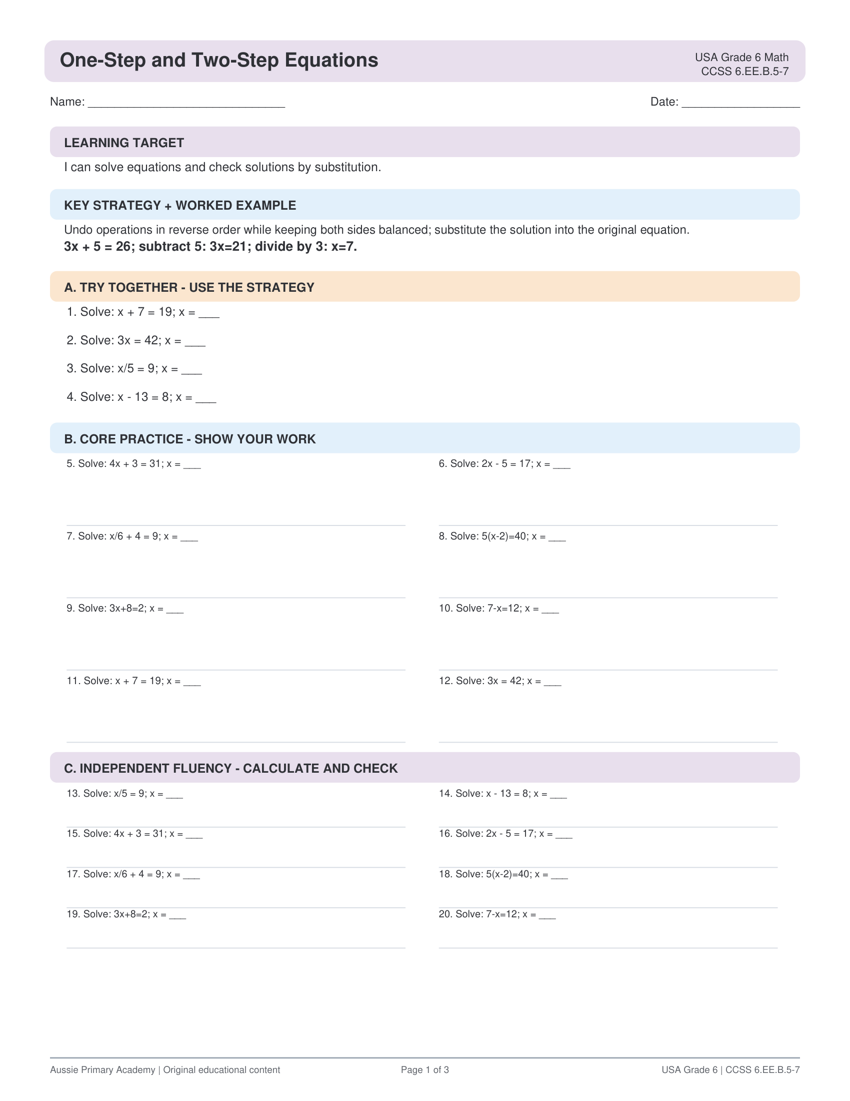 Grade 6 Equations preview