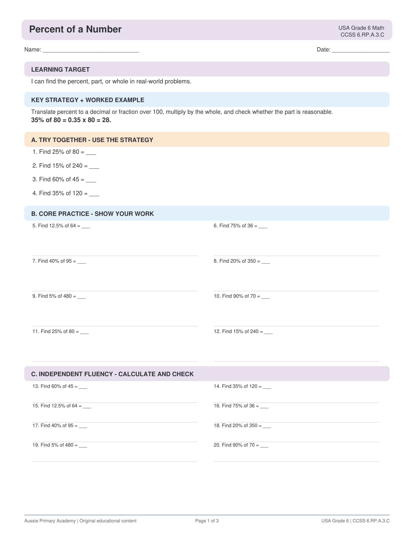 Grade 6 Percent preview