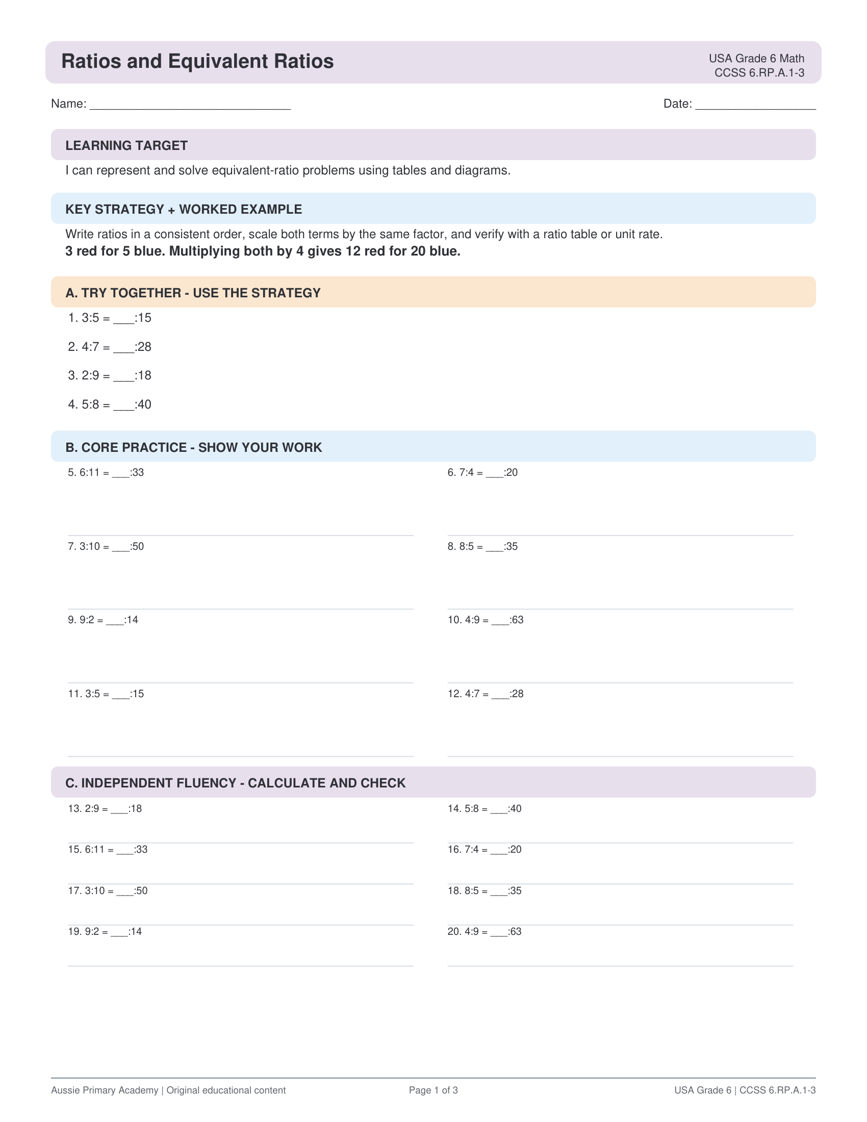 Grade 6 Ratios preview