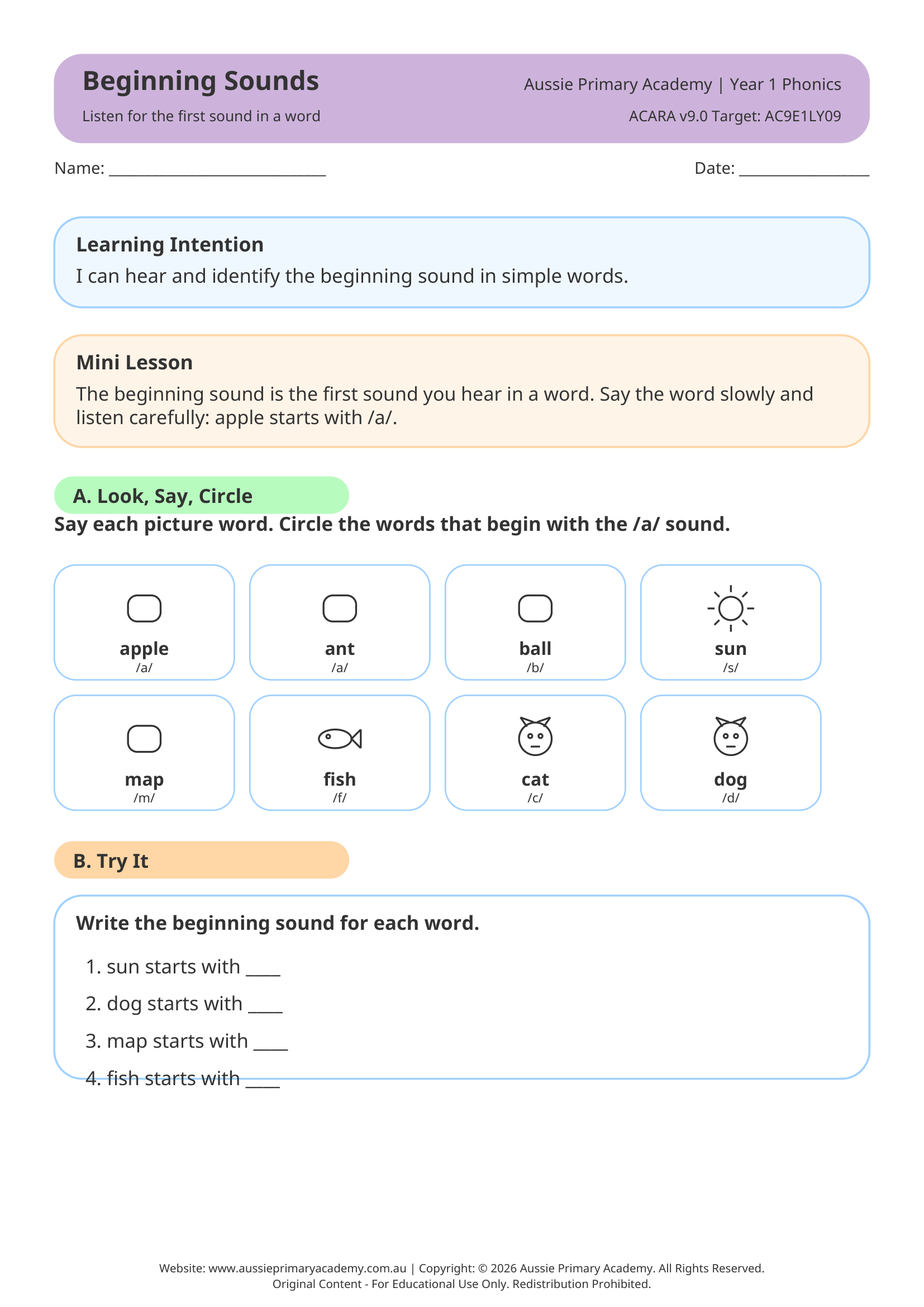 Beginning Sounds Preview