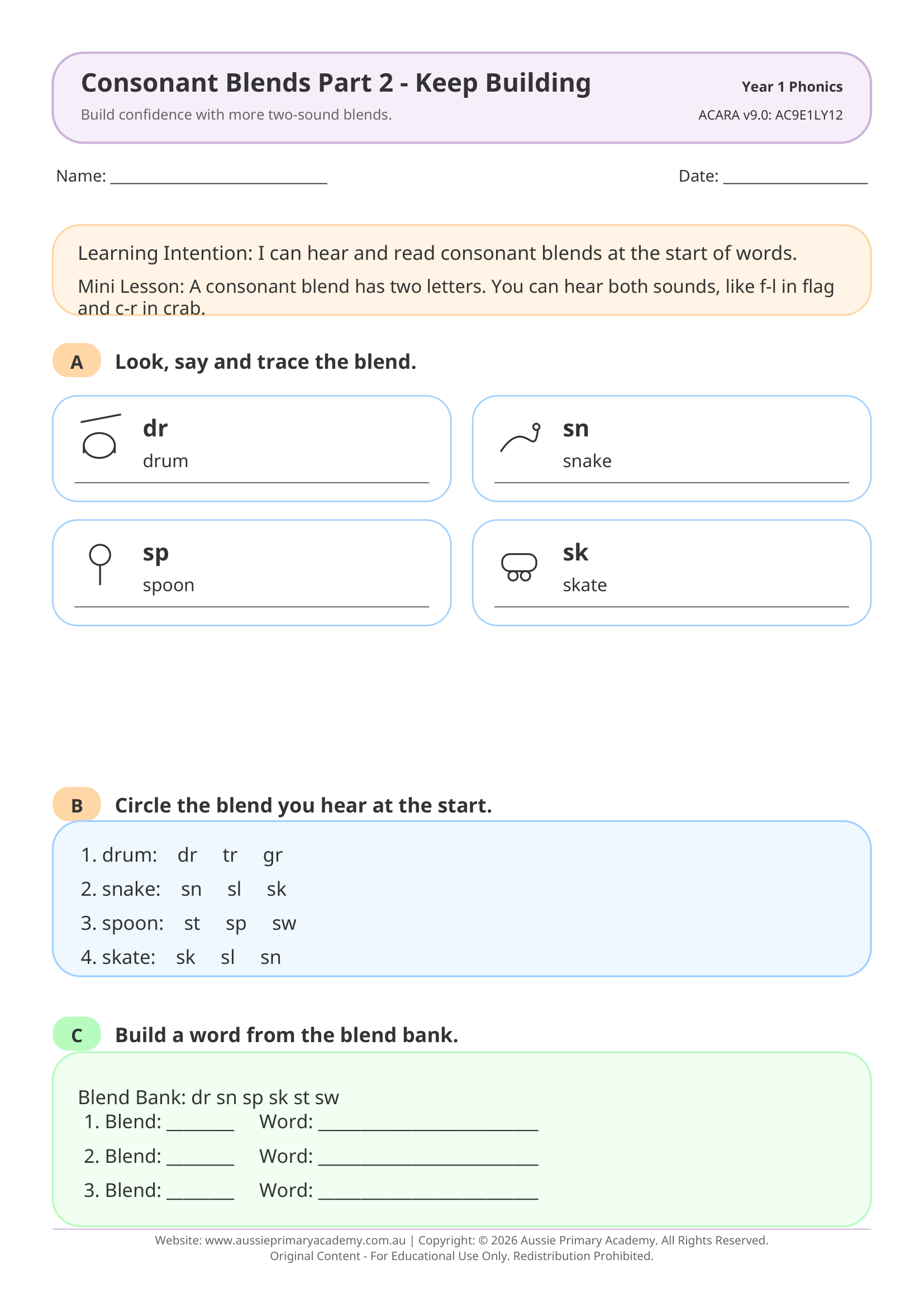 Consonant Blends Preview