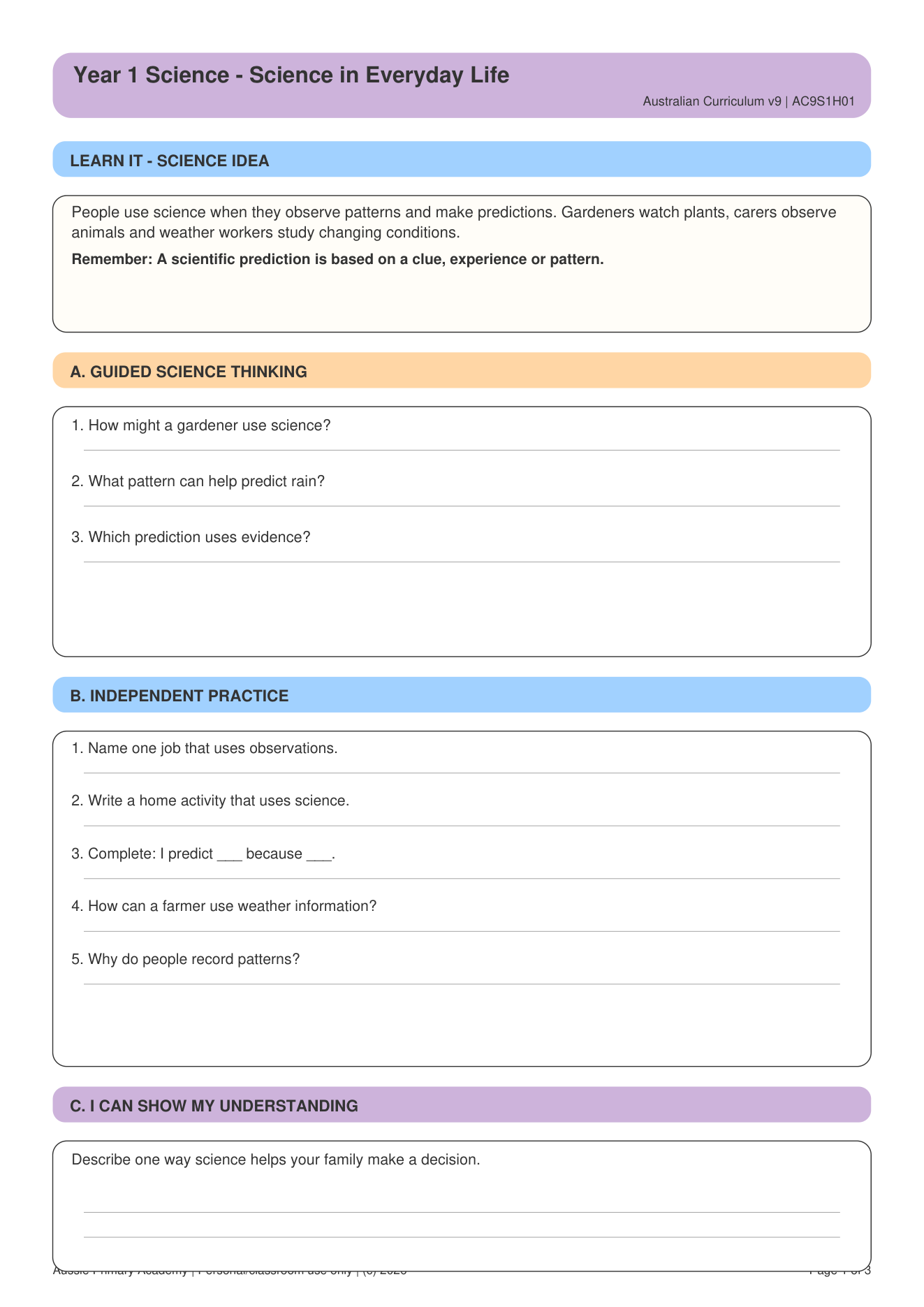 Everyday Science Predictions worksheet preview