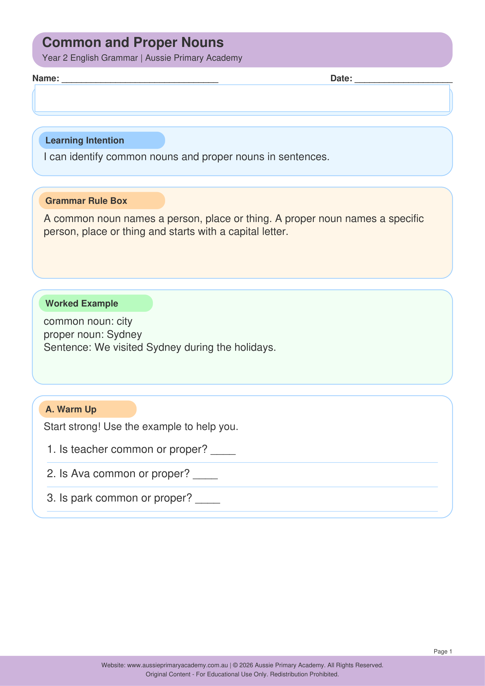 Common And Proper Nouns worksheet preview