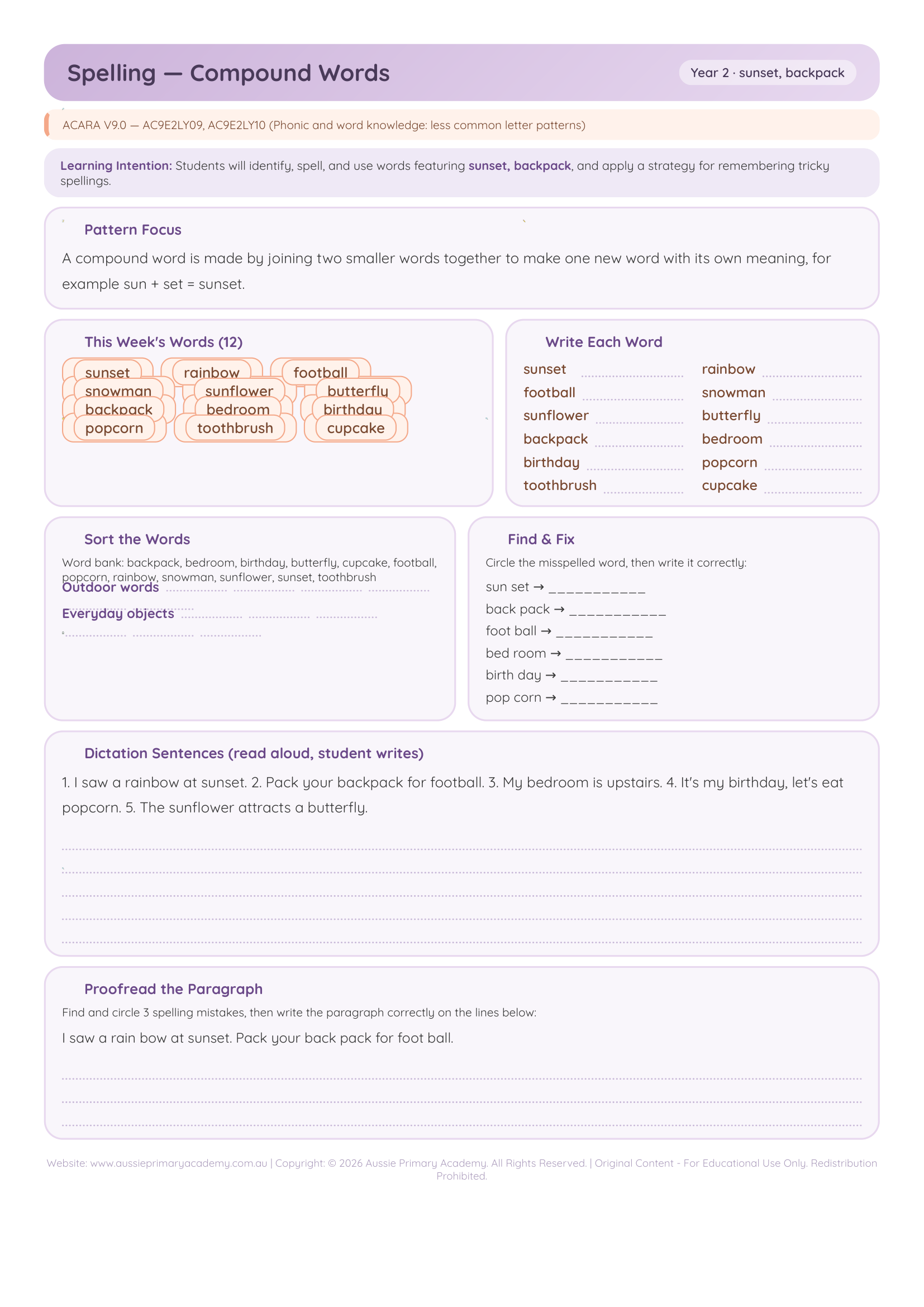 Spelling Compound Words worksheet preview