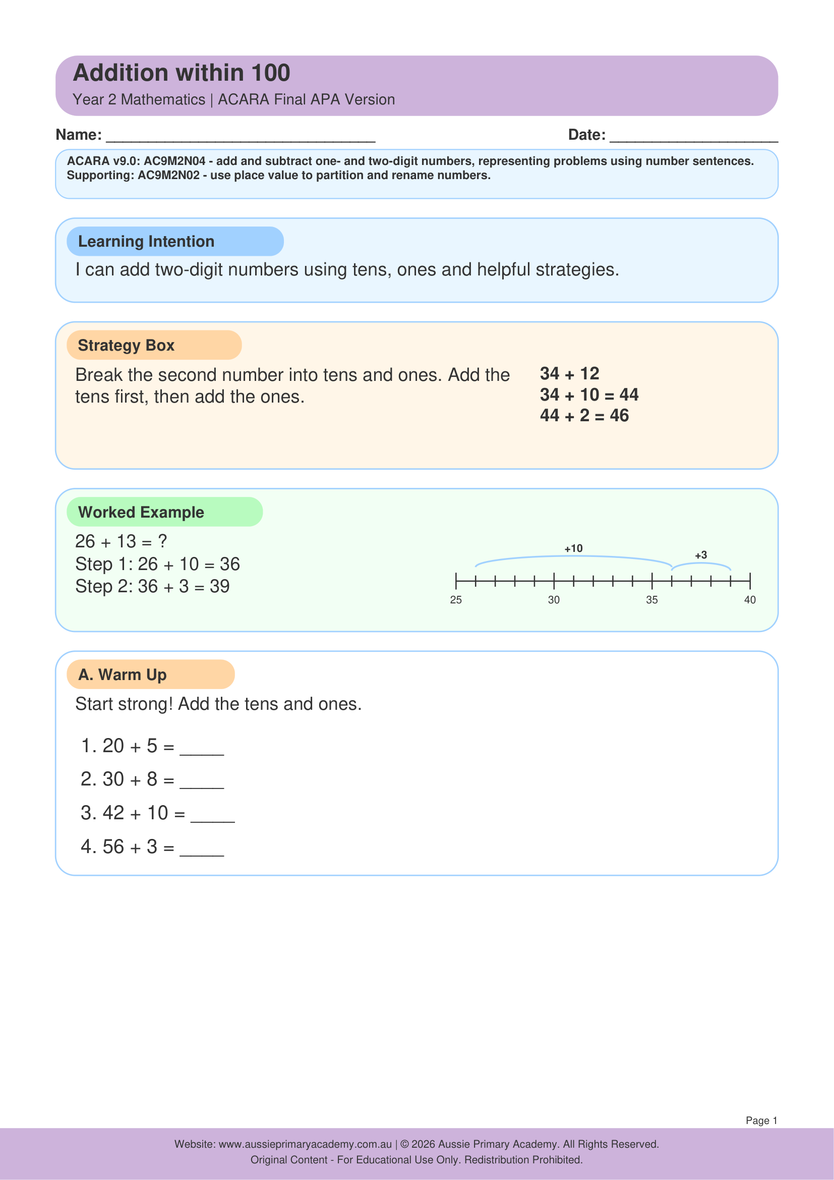Addition Within 100 worksheet preview