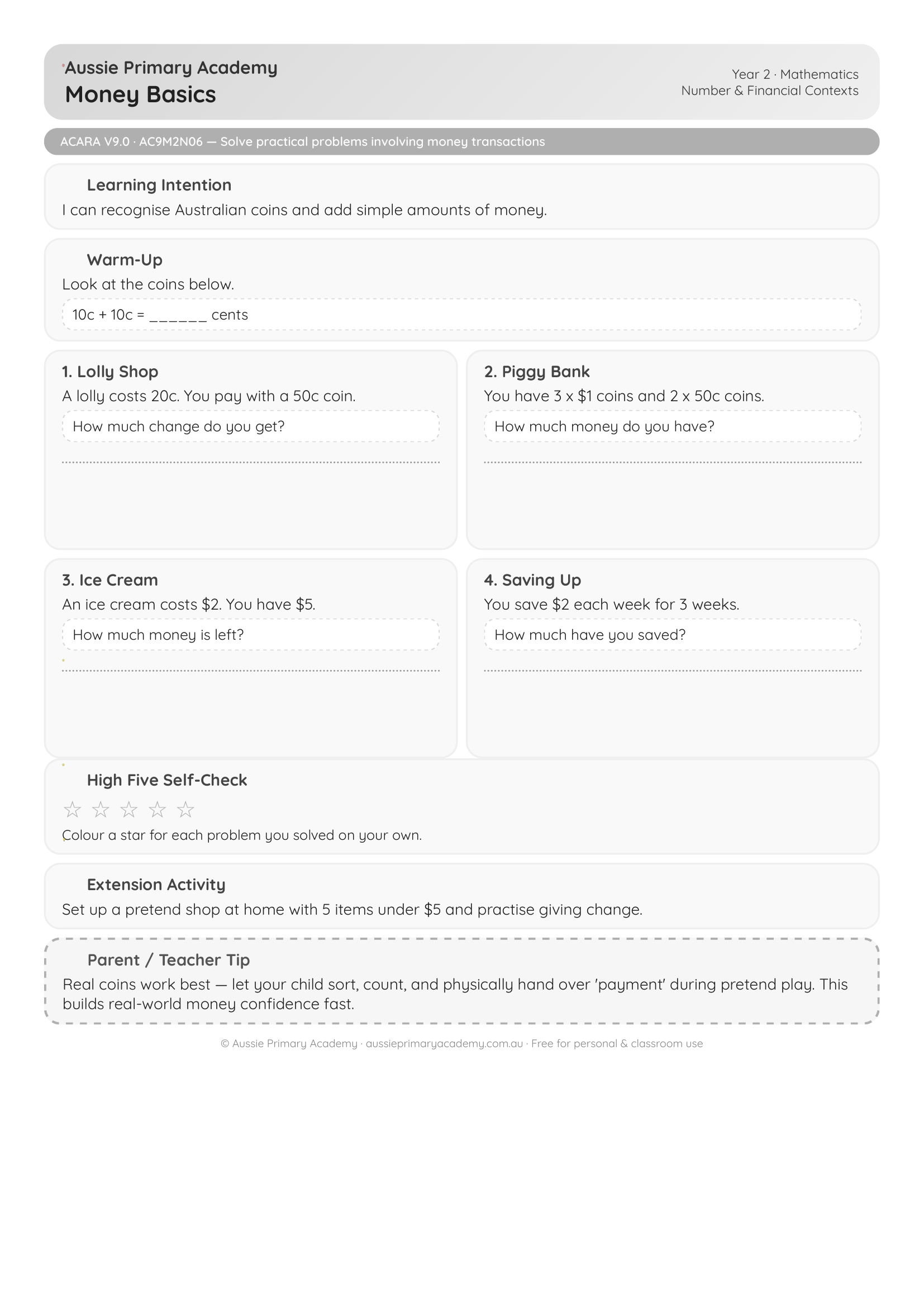 Money Basics Word Problems worksheet preview