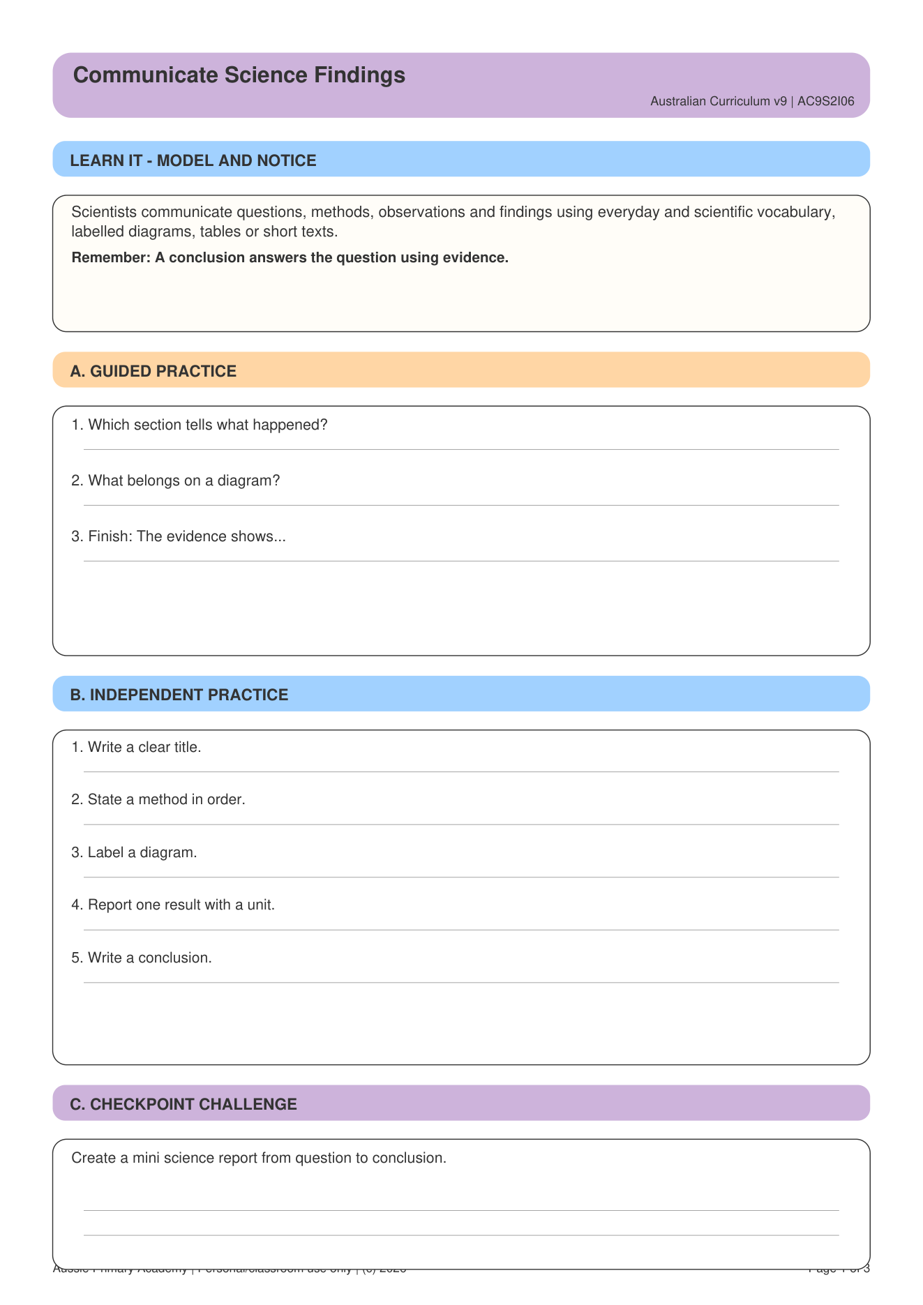 Communicate Observations Findings worksheet preview