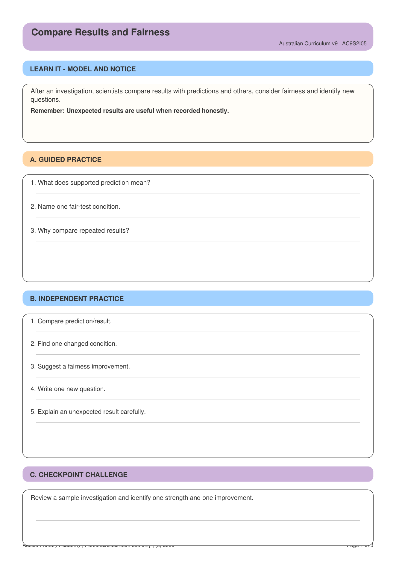 Compare Predictions Fairness New Questions worksheet preview