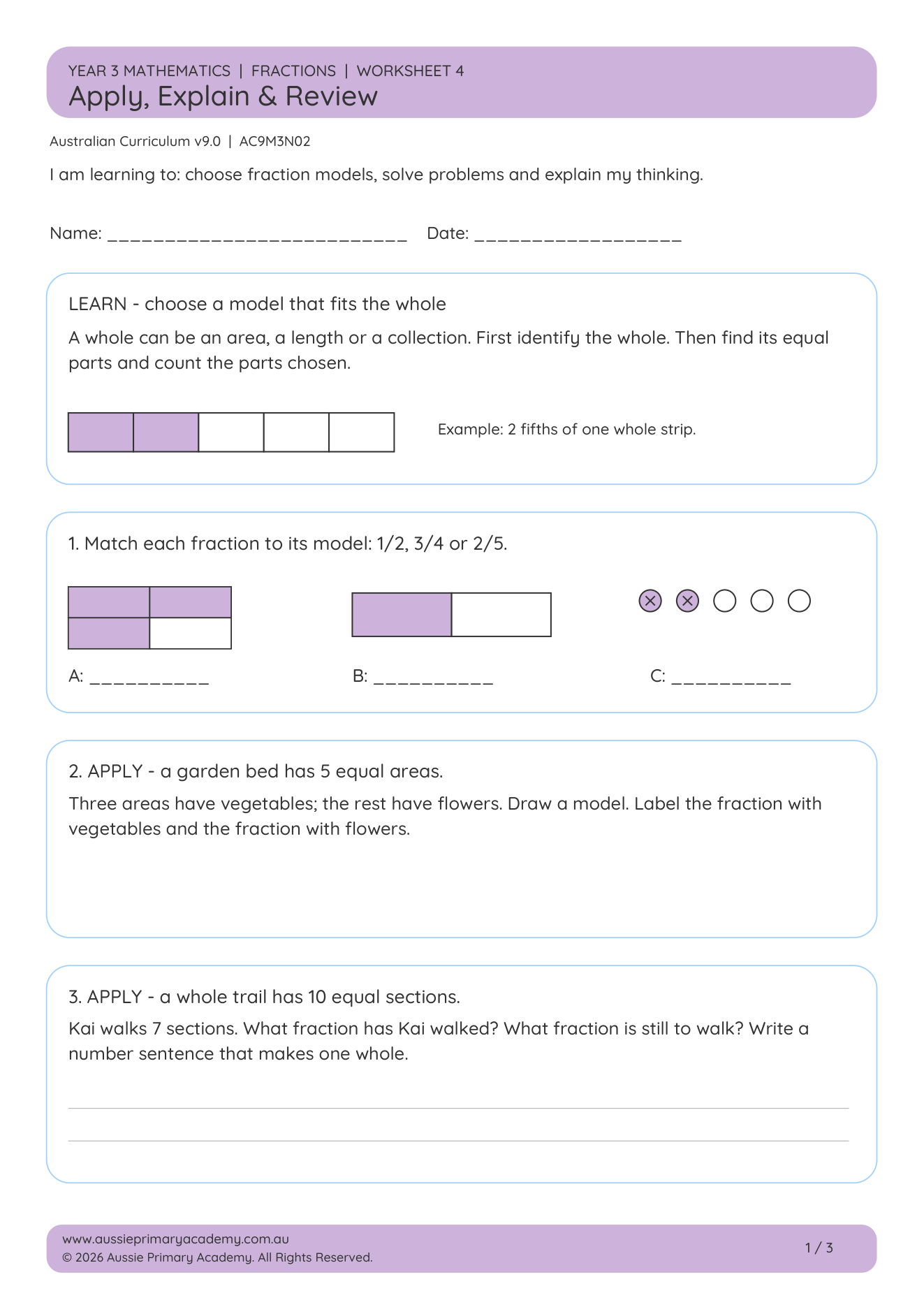 Fractions Apply Explain Review worksheet preview