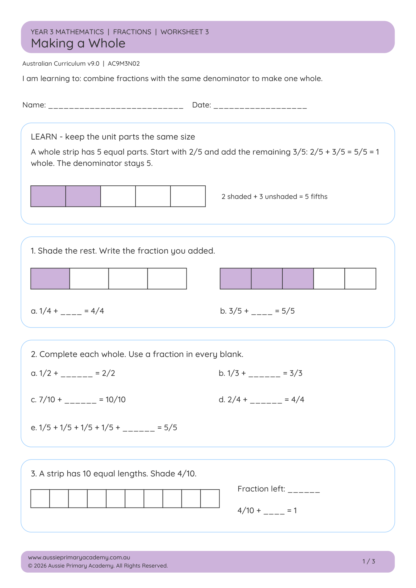 Making A Whole Fractions worksheet preview
