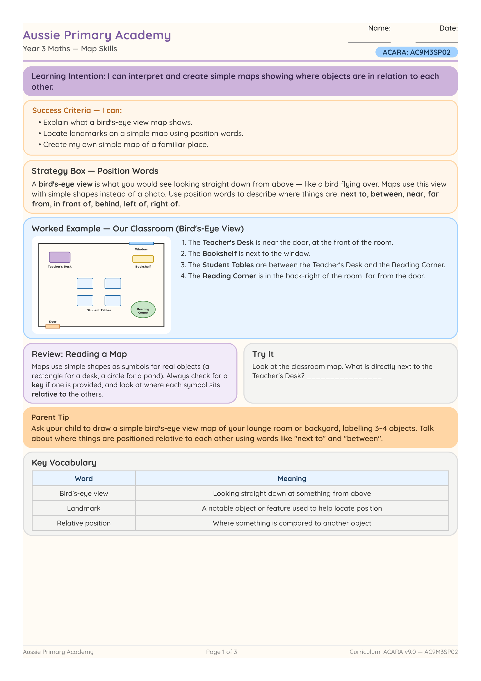 Year 3 Map Skills worksheet preview