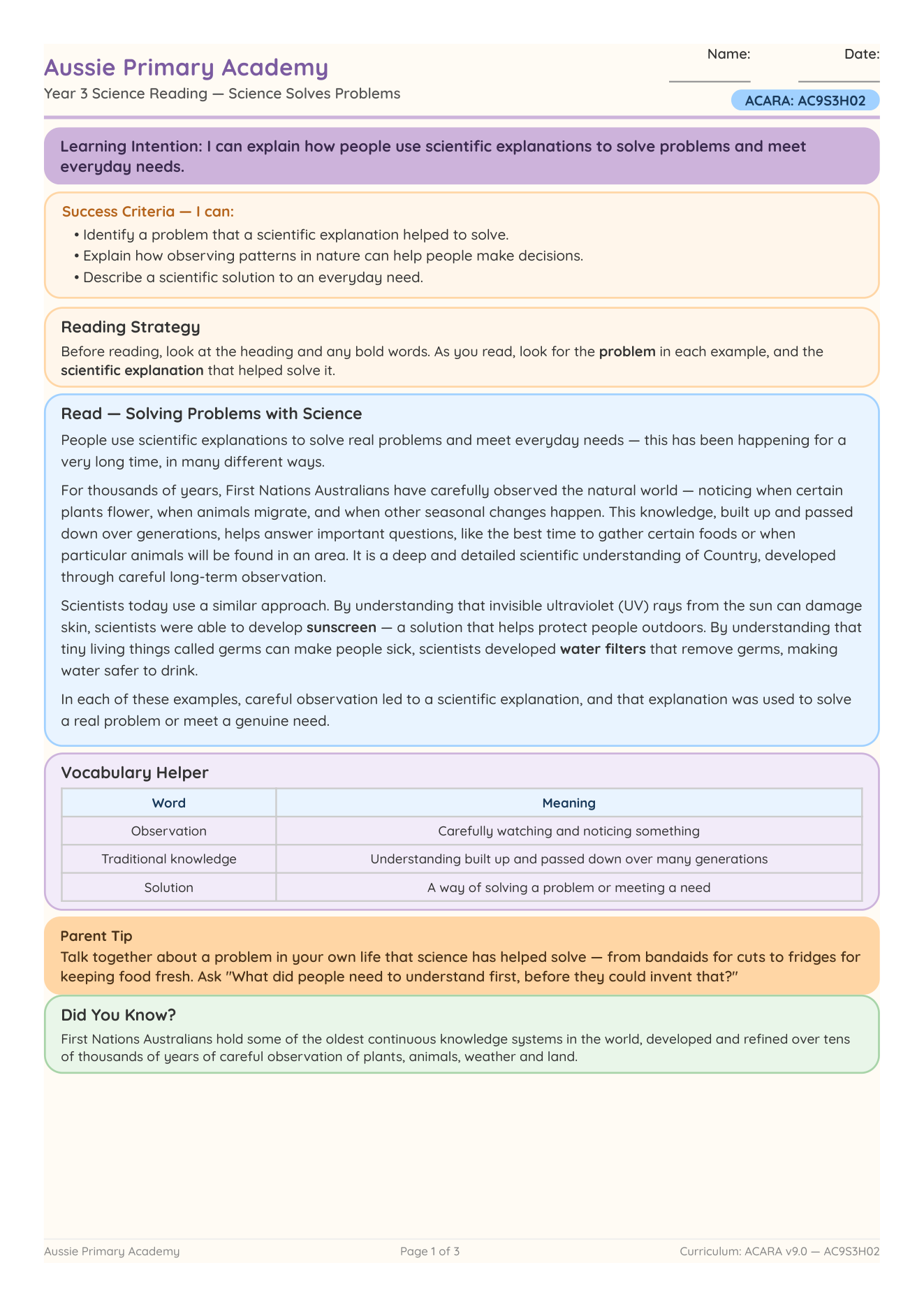 Reading Science Solves Problems worksheet preview