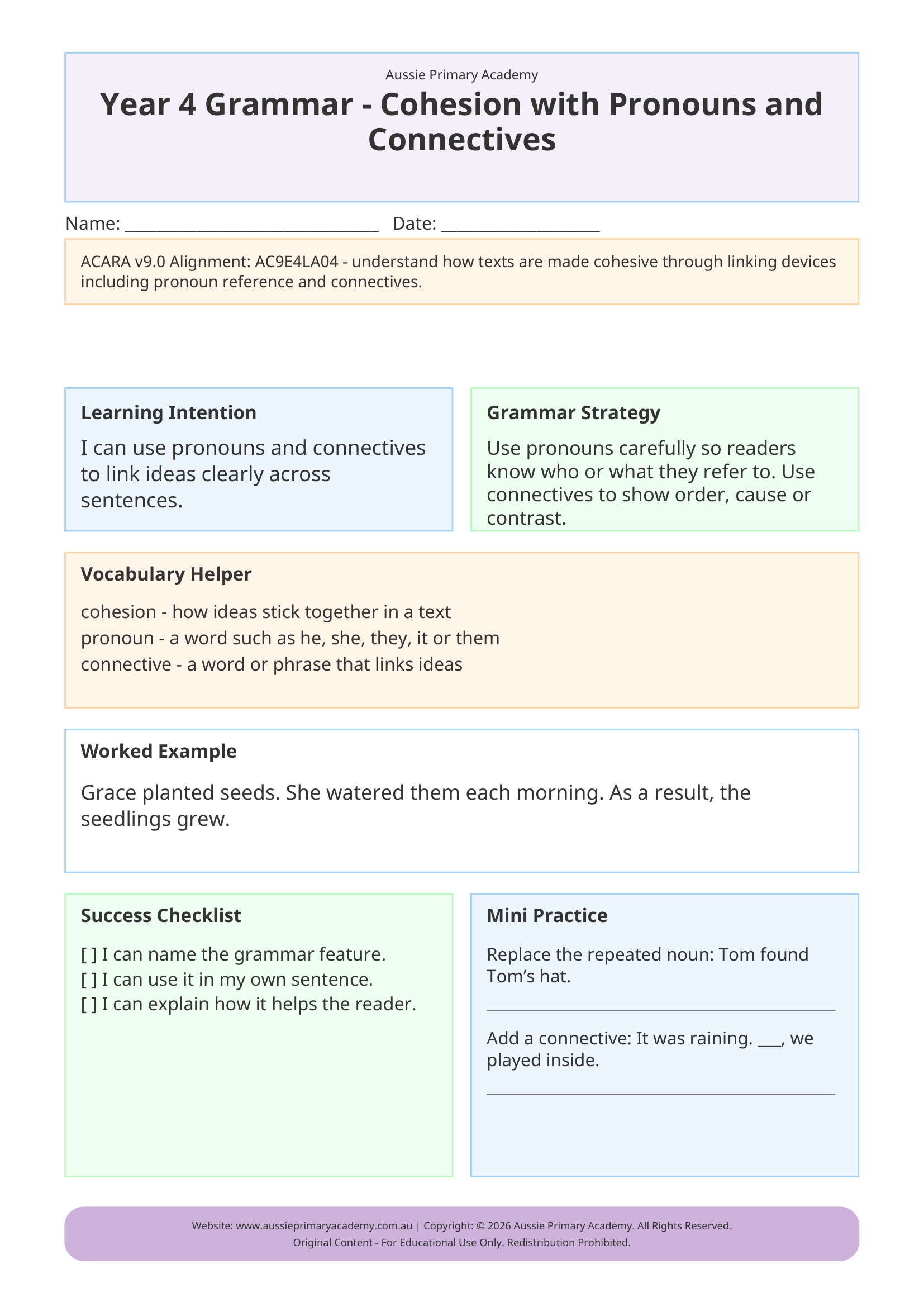 Cohesion Pronouns and Connectives Preview