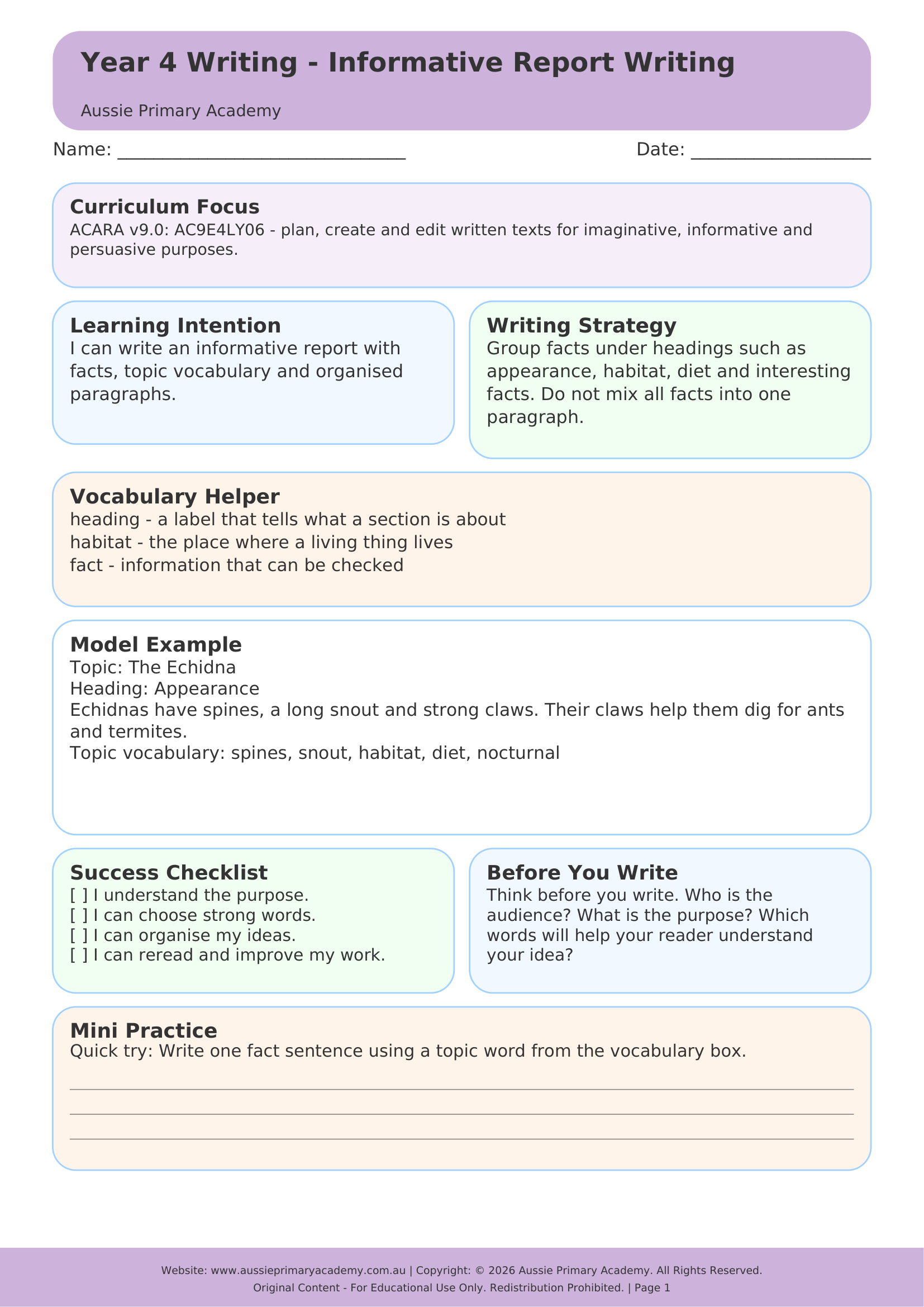 Year 4 Informative Report Writing Preview