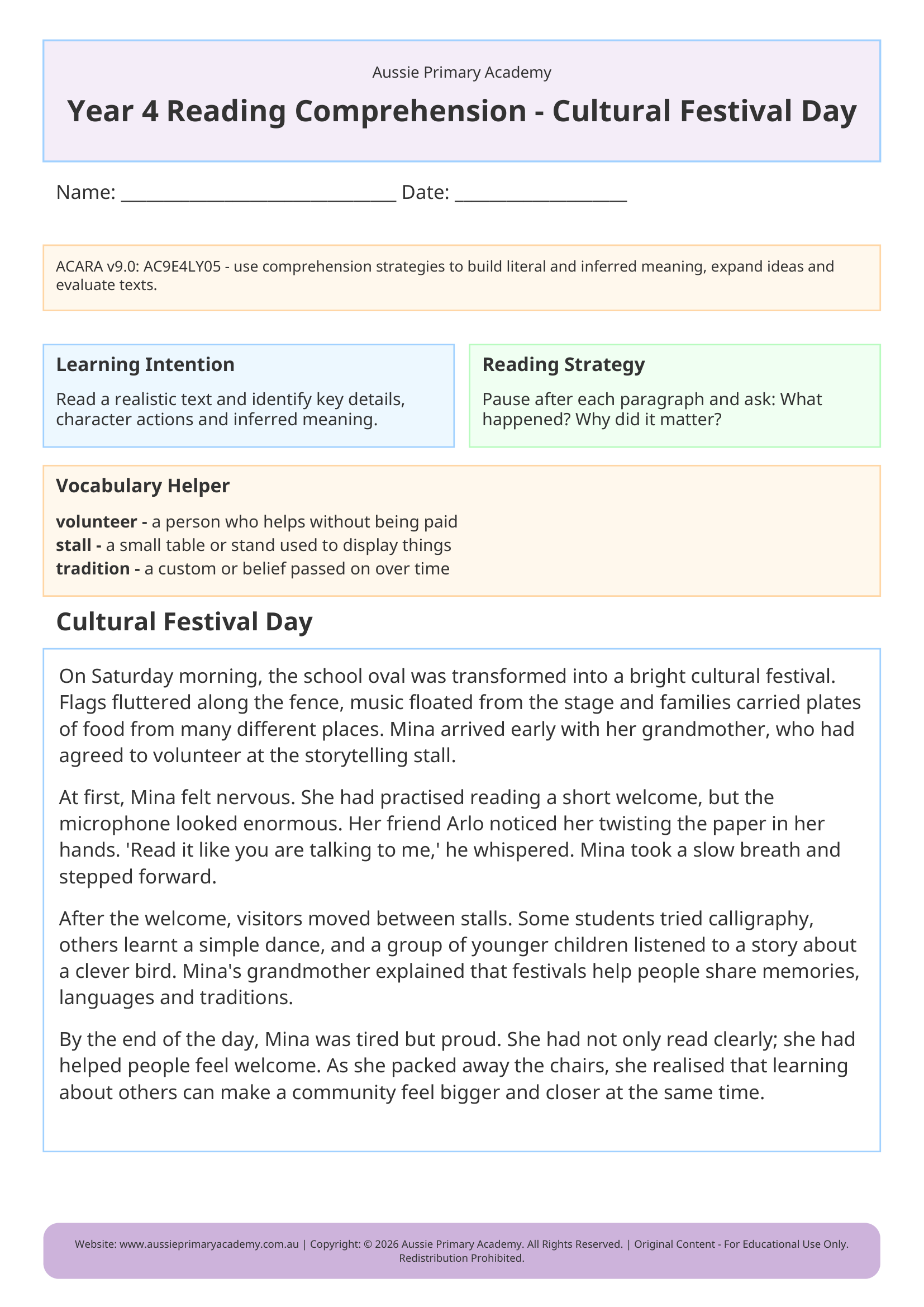 Year 4 Cultural Festival Day Preview