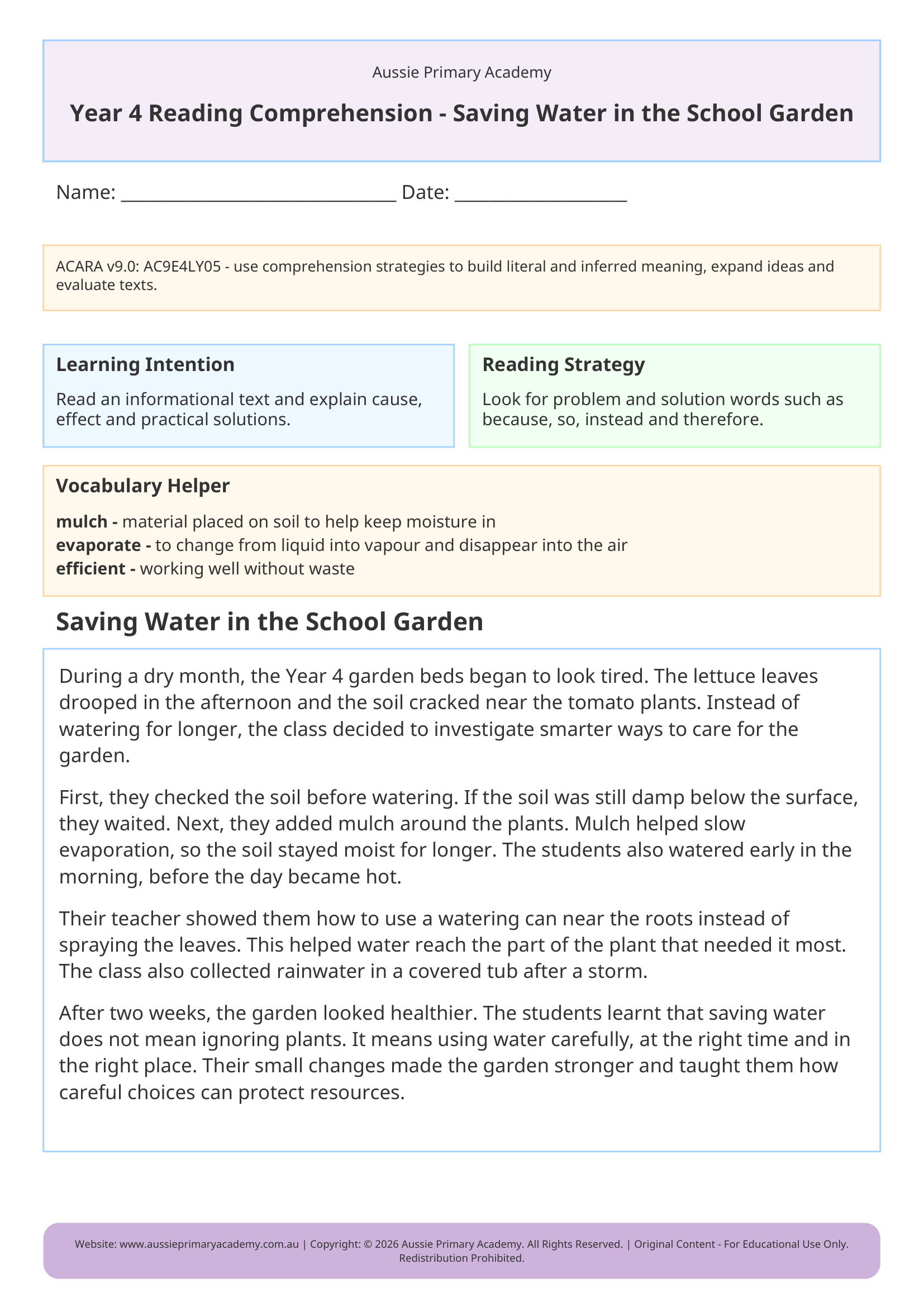 Year 4 Saving Water Preview