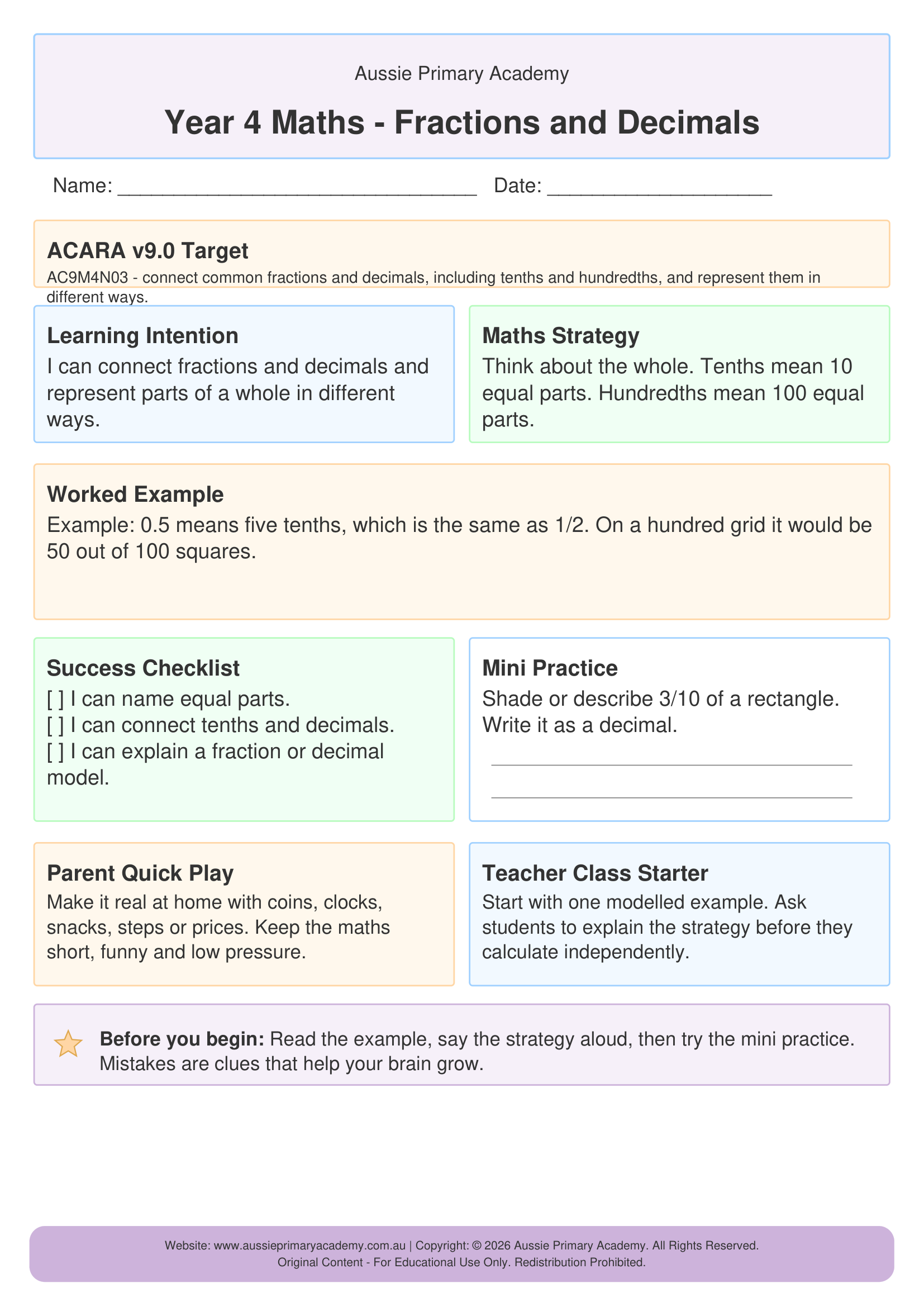 Year 4 Fractions and Decimals Preview