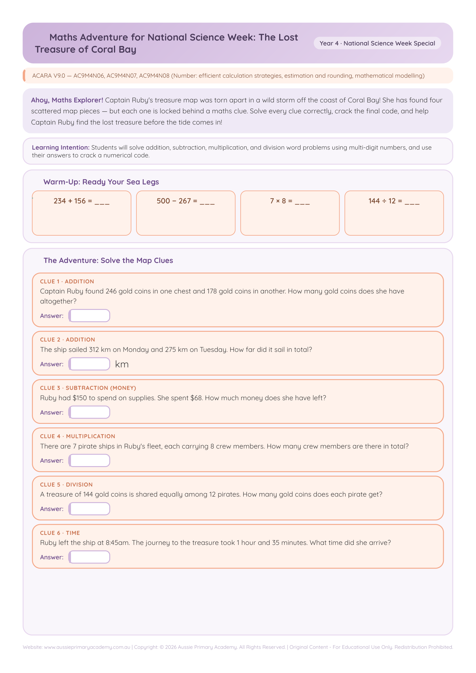 Treasure Hunt Adventure worksheet preview
