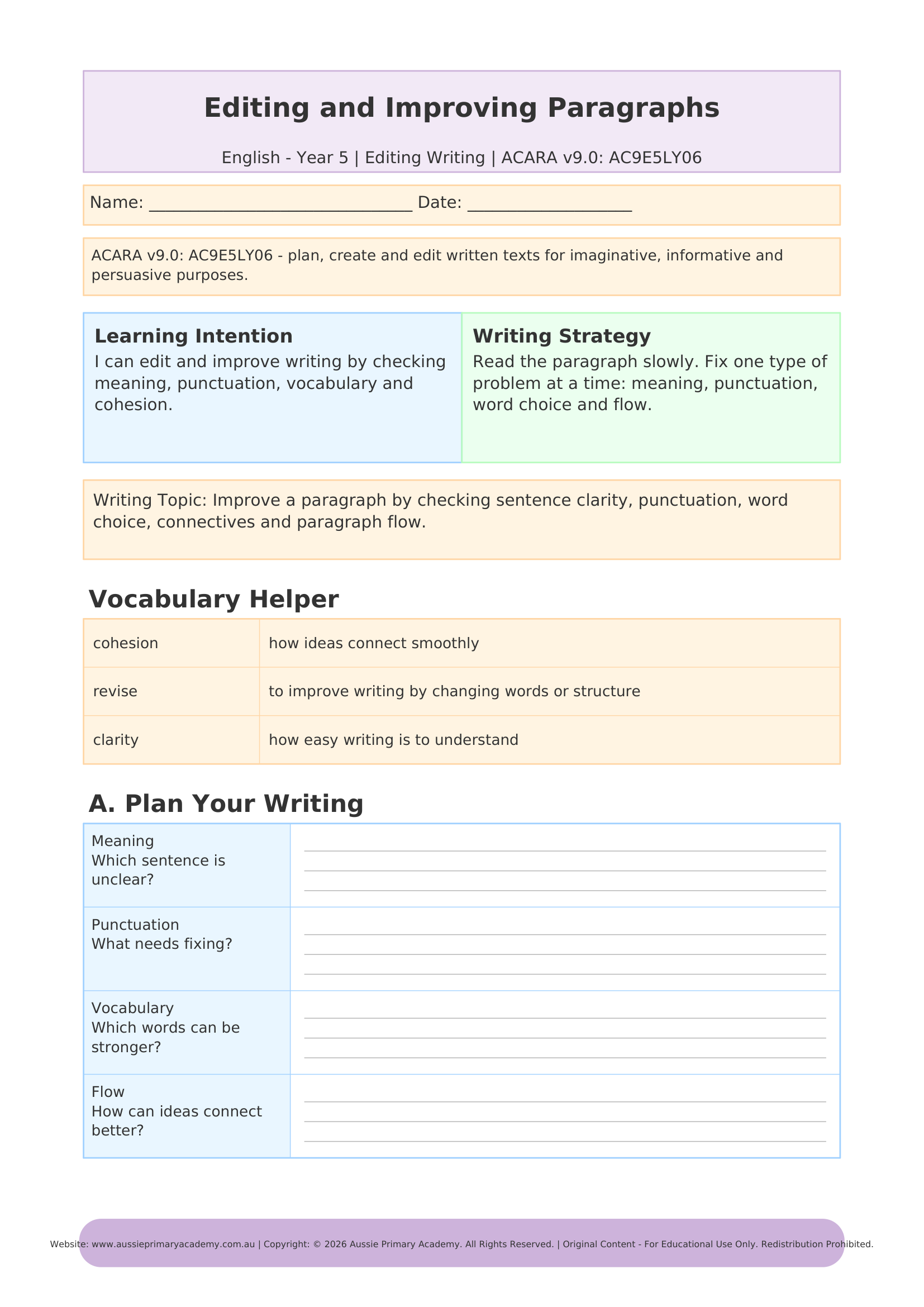 Editing And Improving Writing worksheet preview