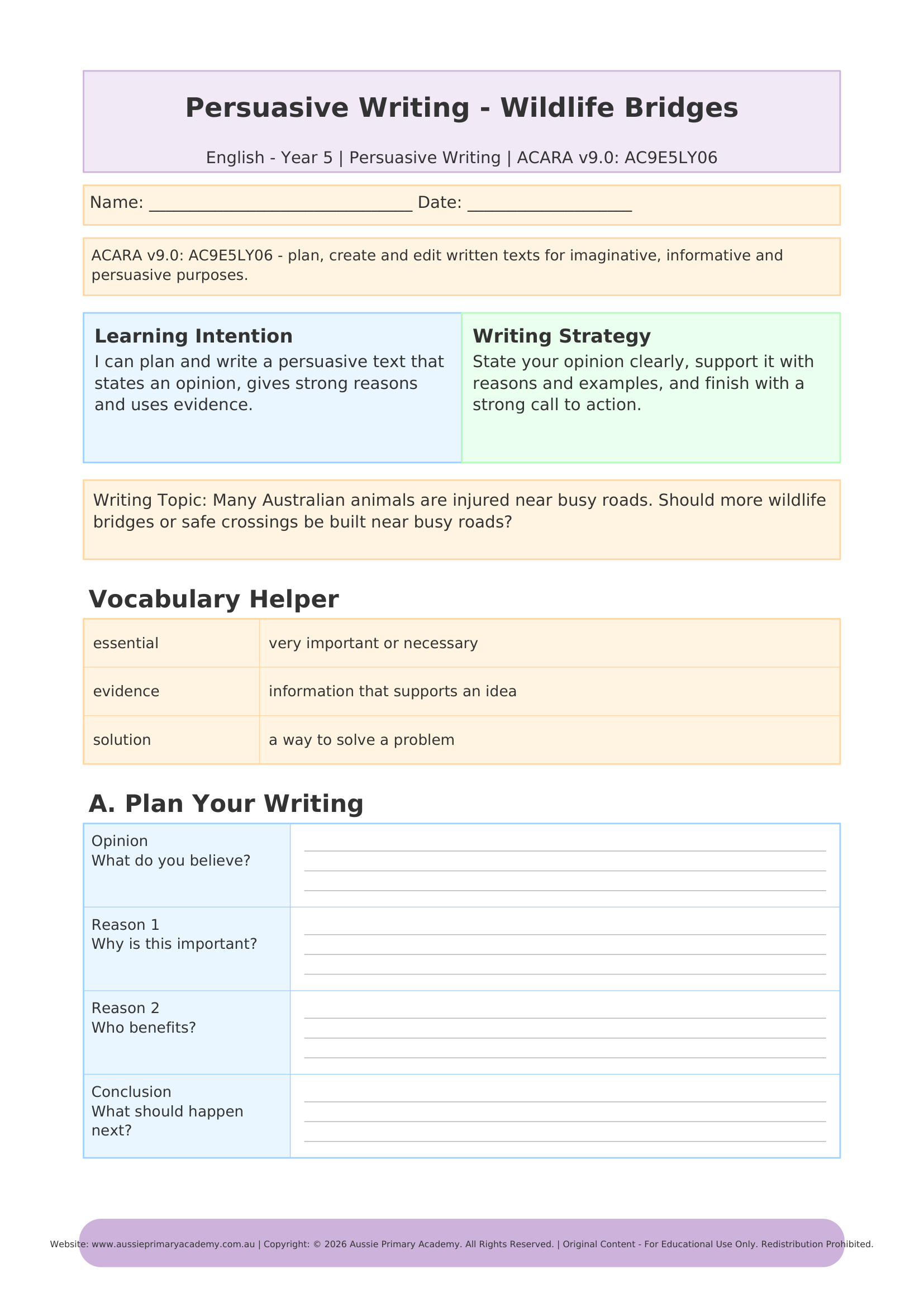 Persuasive Writing worksheet preview