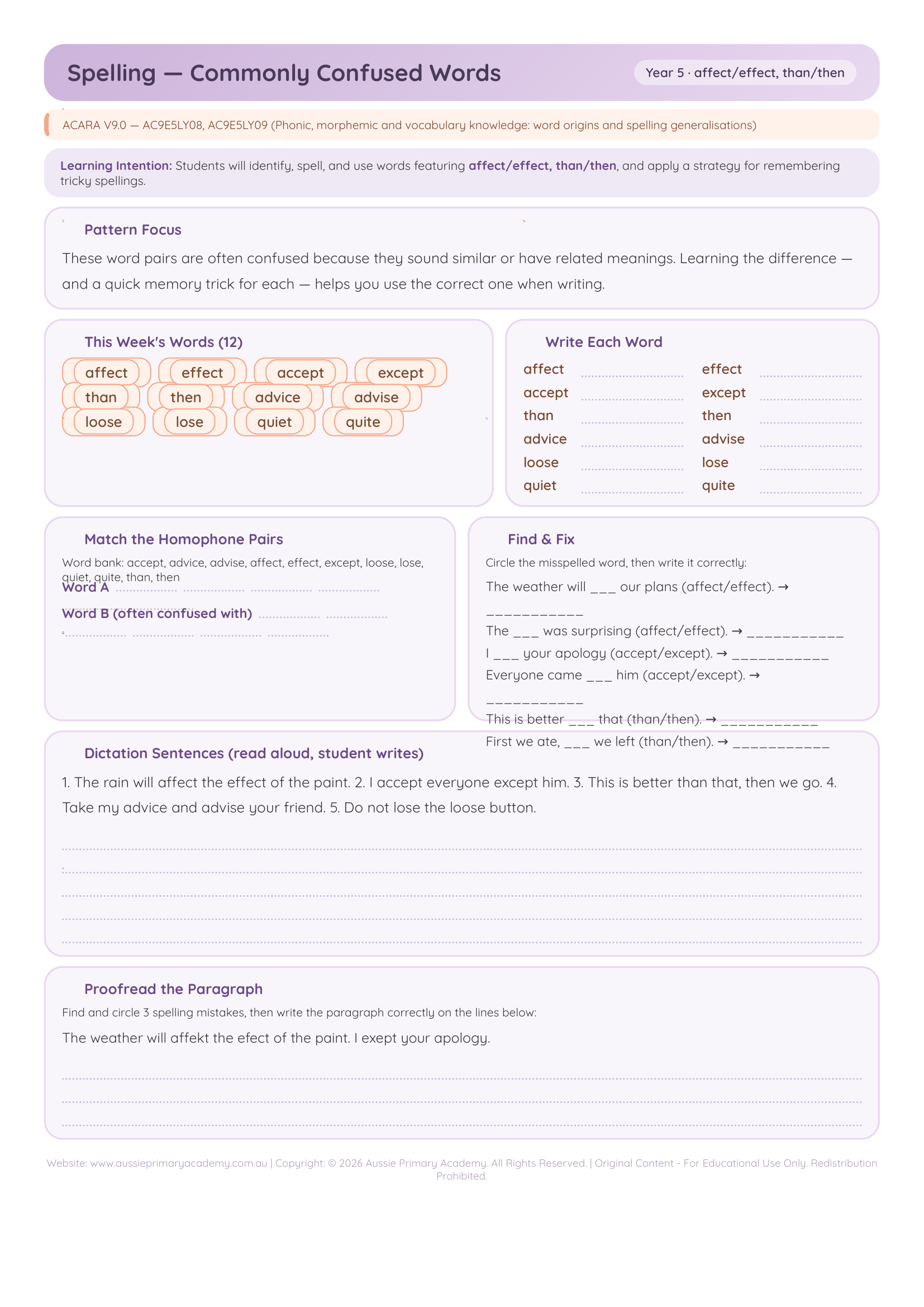 Spelling Commonly Confused Words worksheet preview