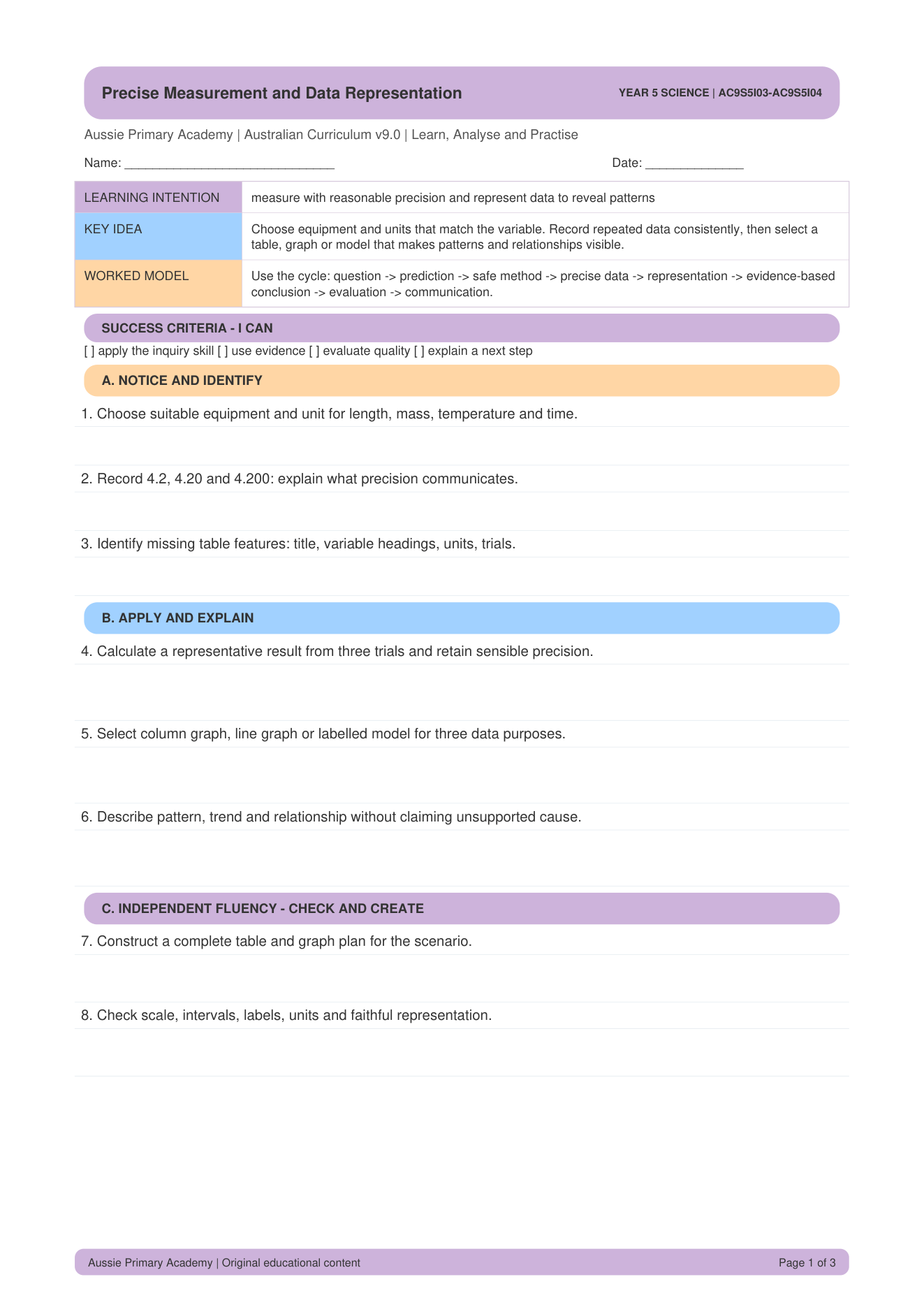Precise Measurement and Data Representation worksheet preview