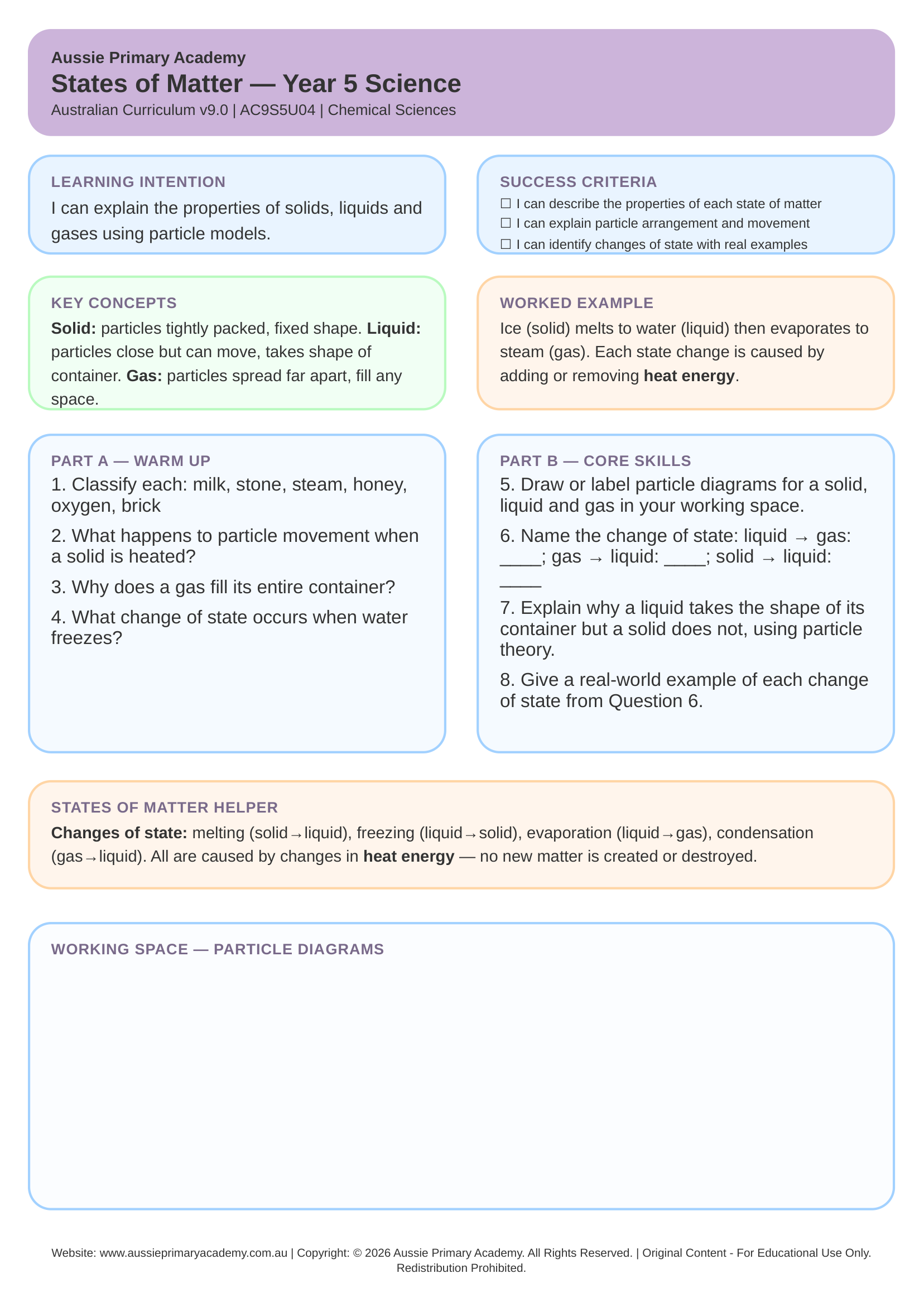States of Matter Year 5 Science worksheet preview