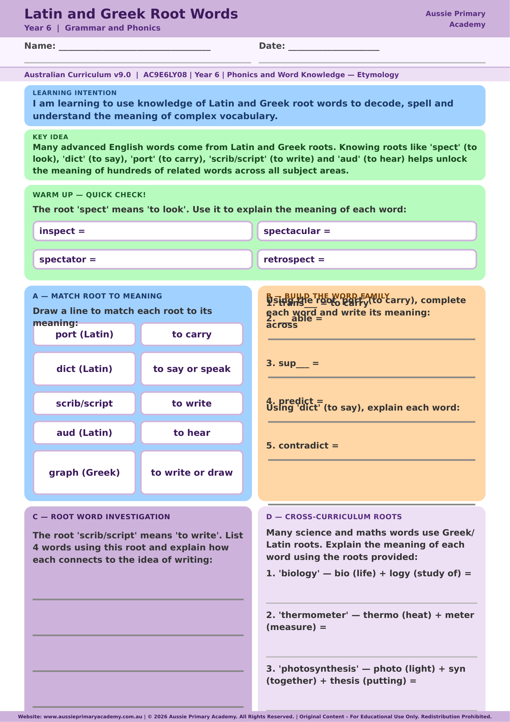 Latin And Greek Root Words Ac9E6Ly08 Colour worksheet preview