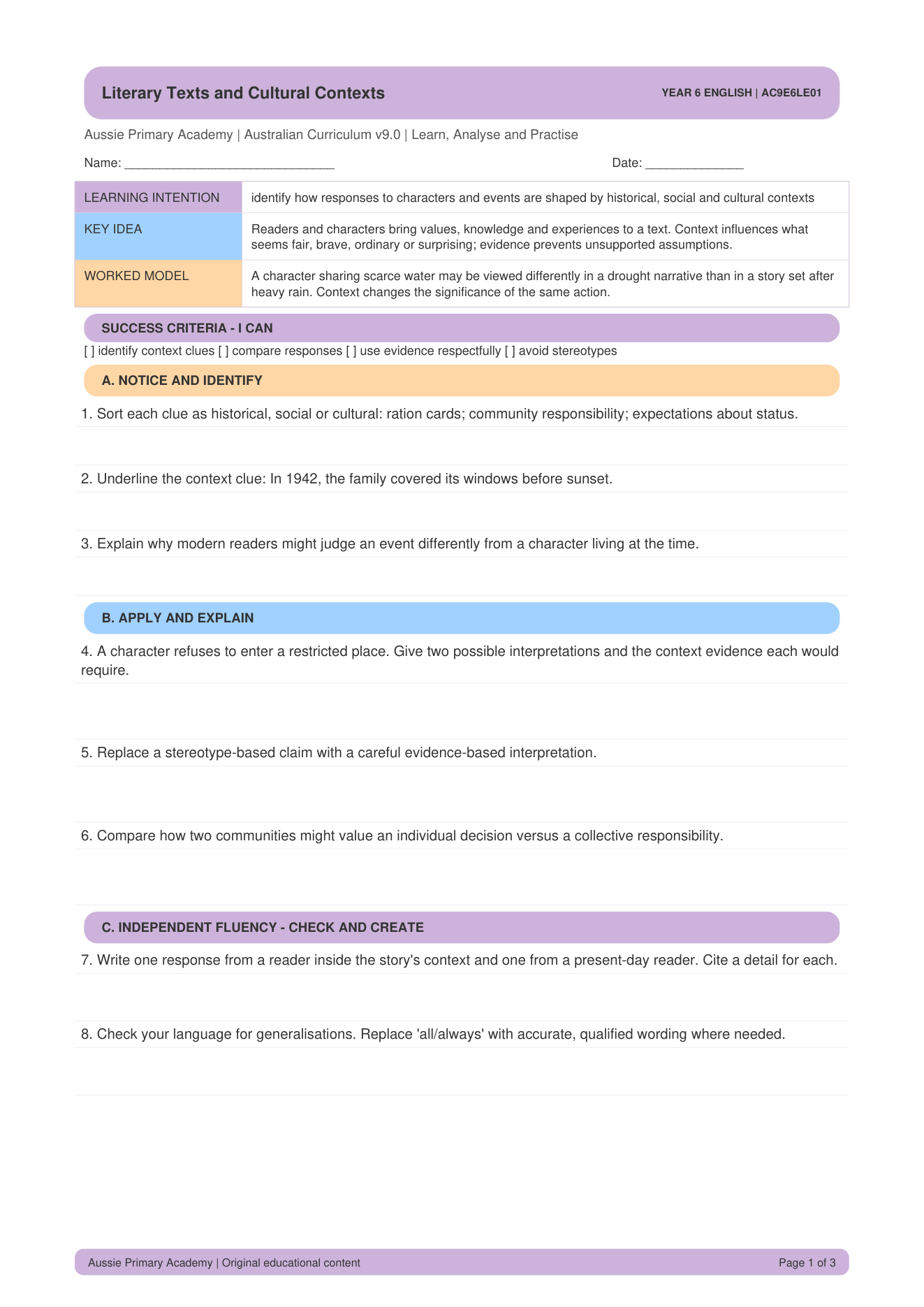 Literary Texts Cultural Contexts worksheet preview