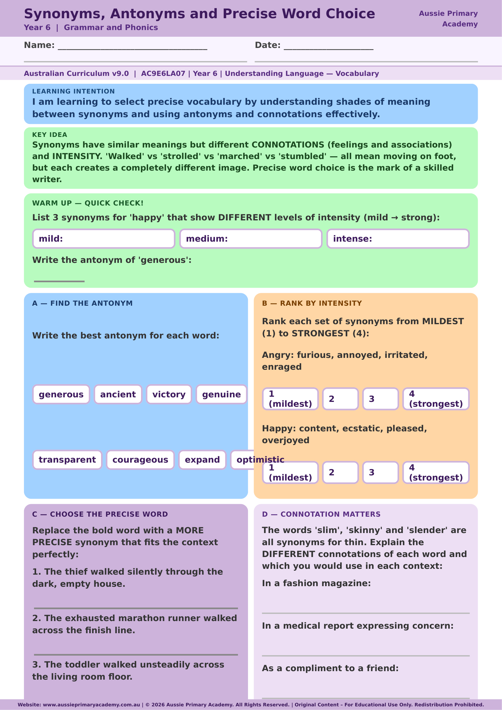 Synonyms, Antonyms and Precise Word Choice Preview