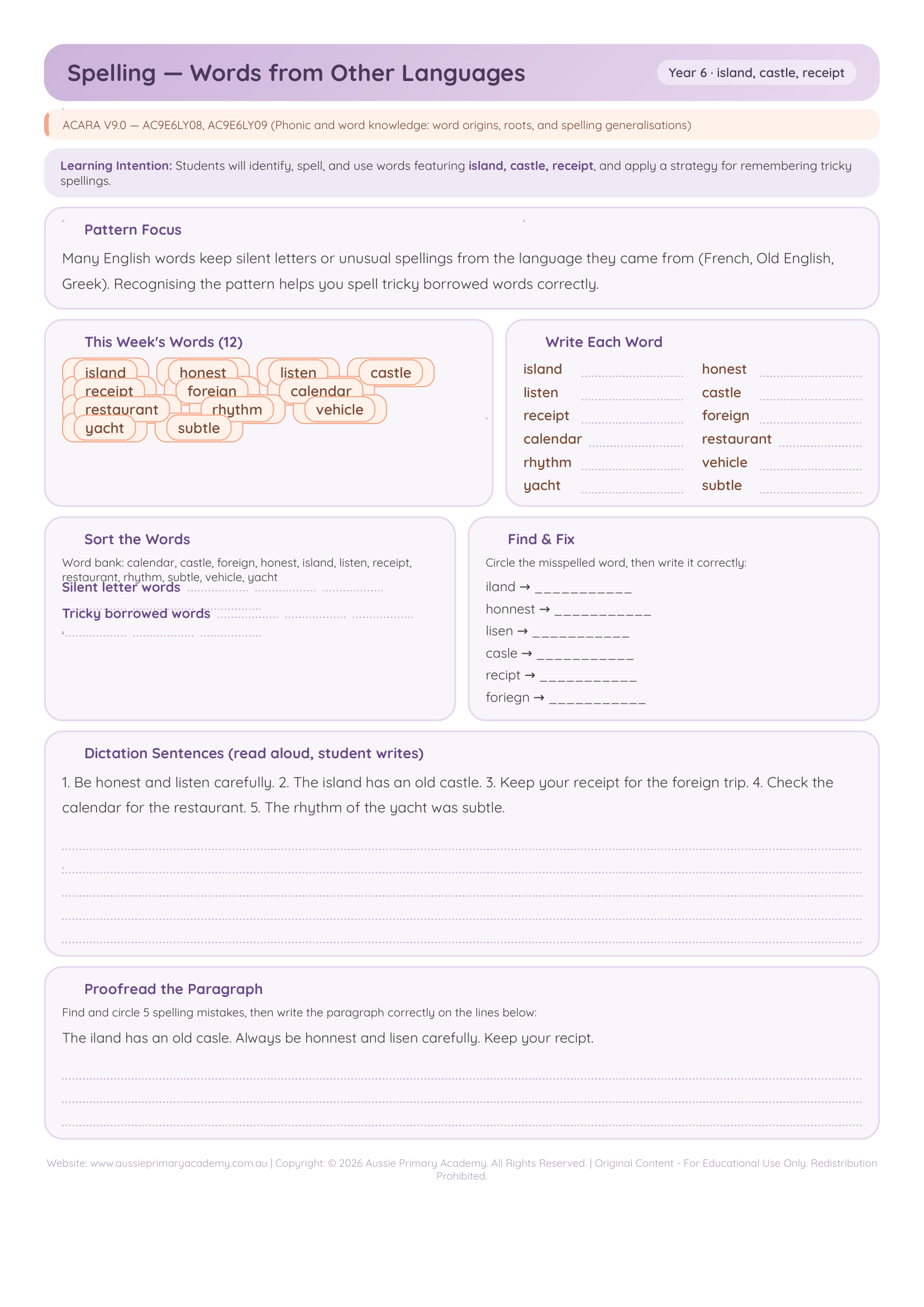 Spelling Words From Other Languages worksheet preview
