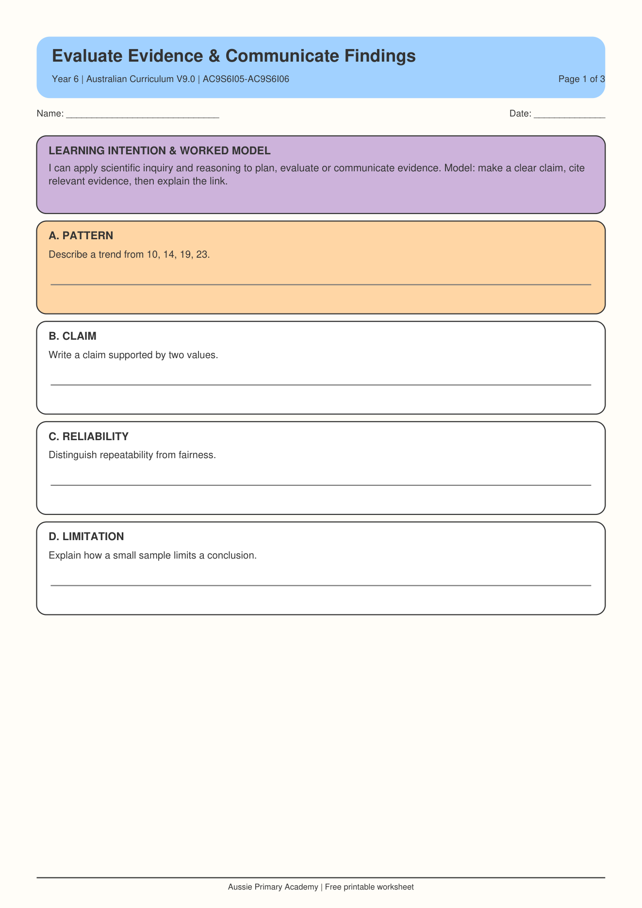 Year 6 Evaluate Evidence and Communicate Findings Science worksheet preview